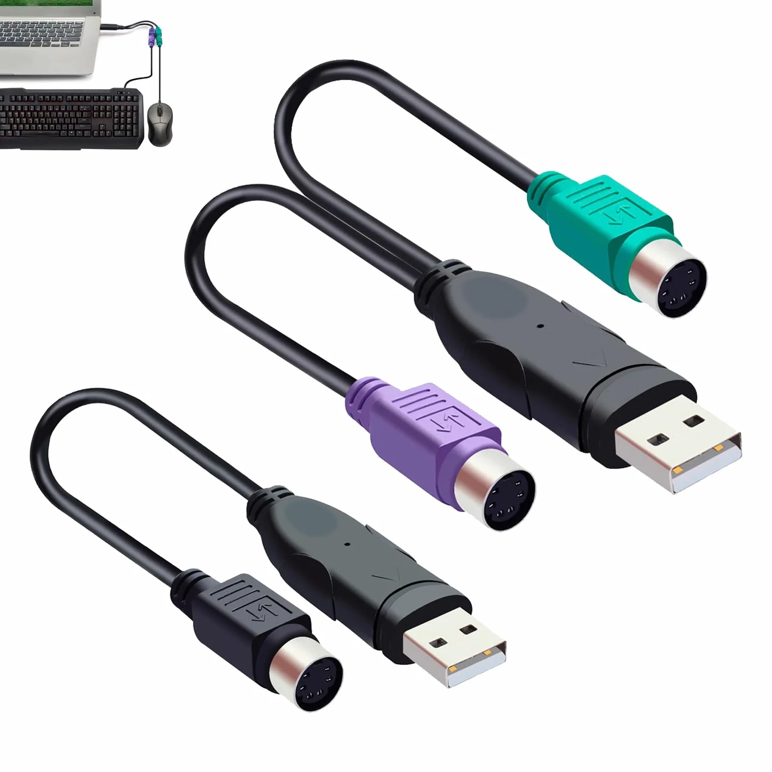 2 Pezzi Adattatore PS2/USB, Convertitore PS2 Uno/Doppio Cavo, Convertitore USB a 2 porte PS/2 per Tastiera e Mouse, Compatibile con PC, laptop, Supporta Dispositivi PS/2 Standard Senza Driver