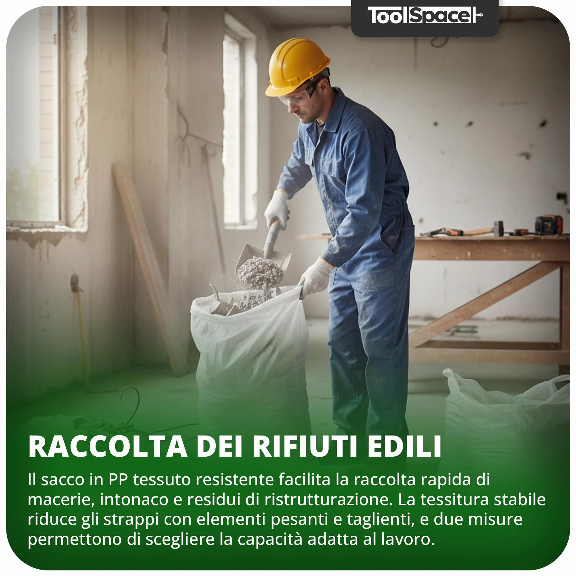 ToolSpace Sacchi in Rafia Polipropilene 65x105 cm 50 kg Resistenti per Carico Pesante Edilizia Cantiere