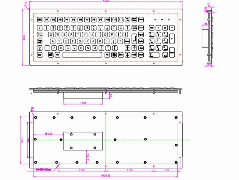 Tastierino numerico robusto for montaggio su pannello frontale con tastiera industriale impermeabile IP65 a 103 tasti(USB)