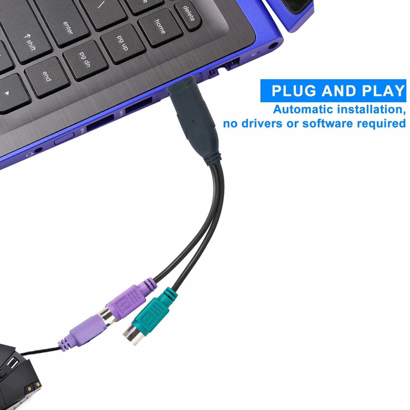 2pz Adattatore da PS2 a USB, Lunghezza 18,9cm Adattatore Convertitore da Tastiera e Mouse PS/2 a USB (Porte Viola e Verde)
