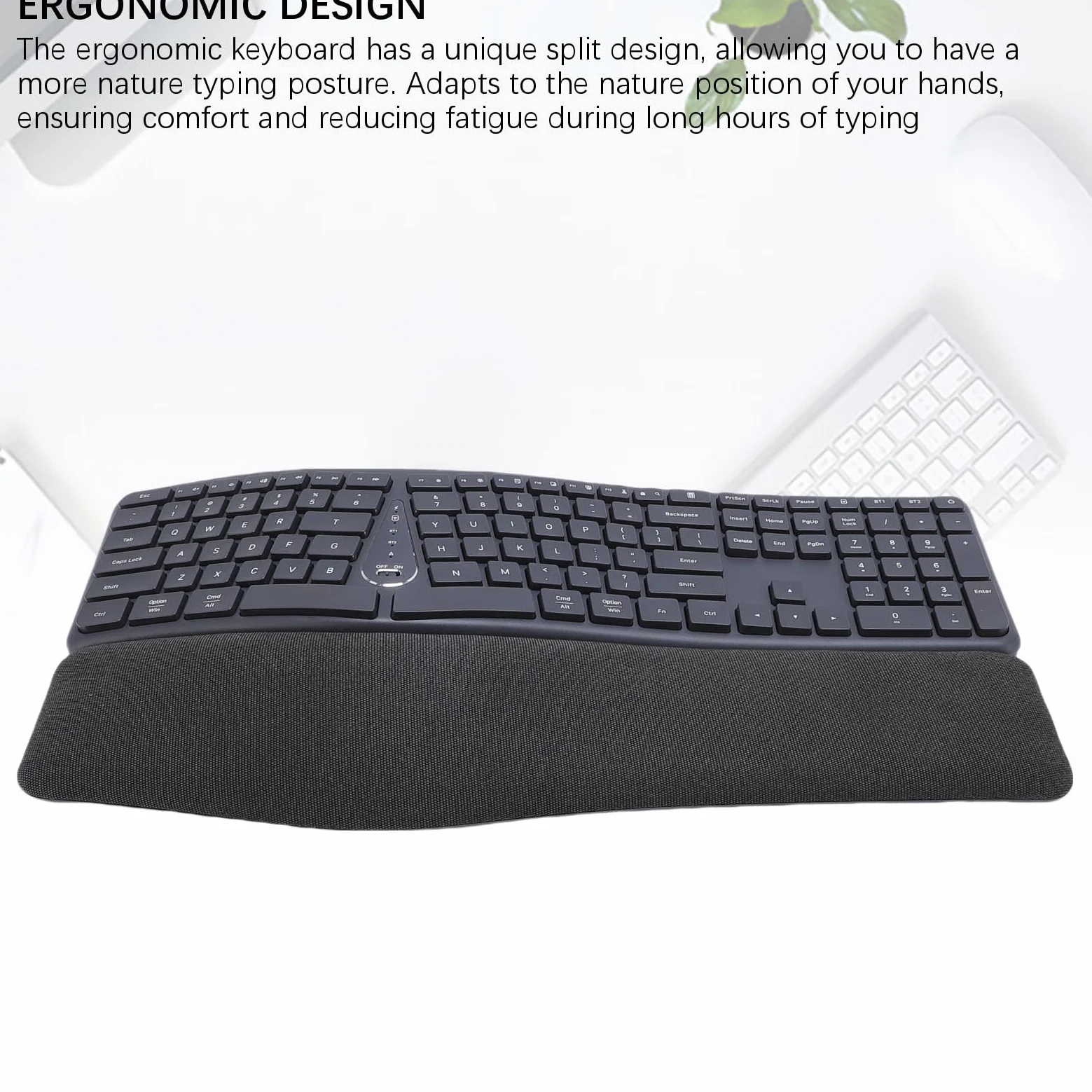 Tastiera Ergonomica Wireless, Design Diviso con Poggiapolsi Imbottito in Pelle PU, connettività Bluetooth, Angolo di Inclinazione Regolabile, per Computer Portatile PC