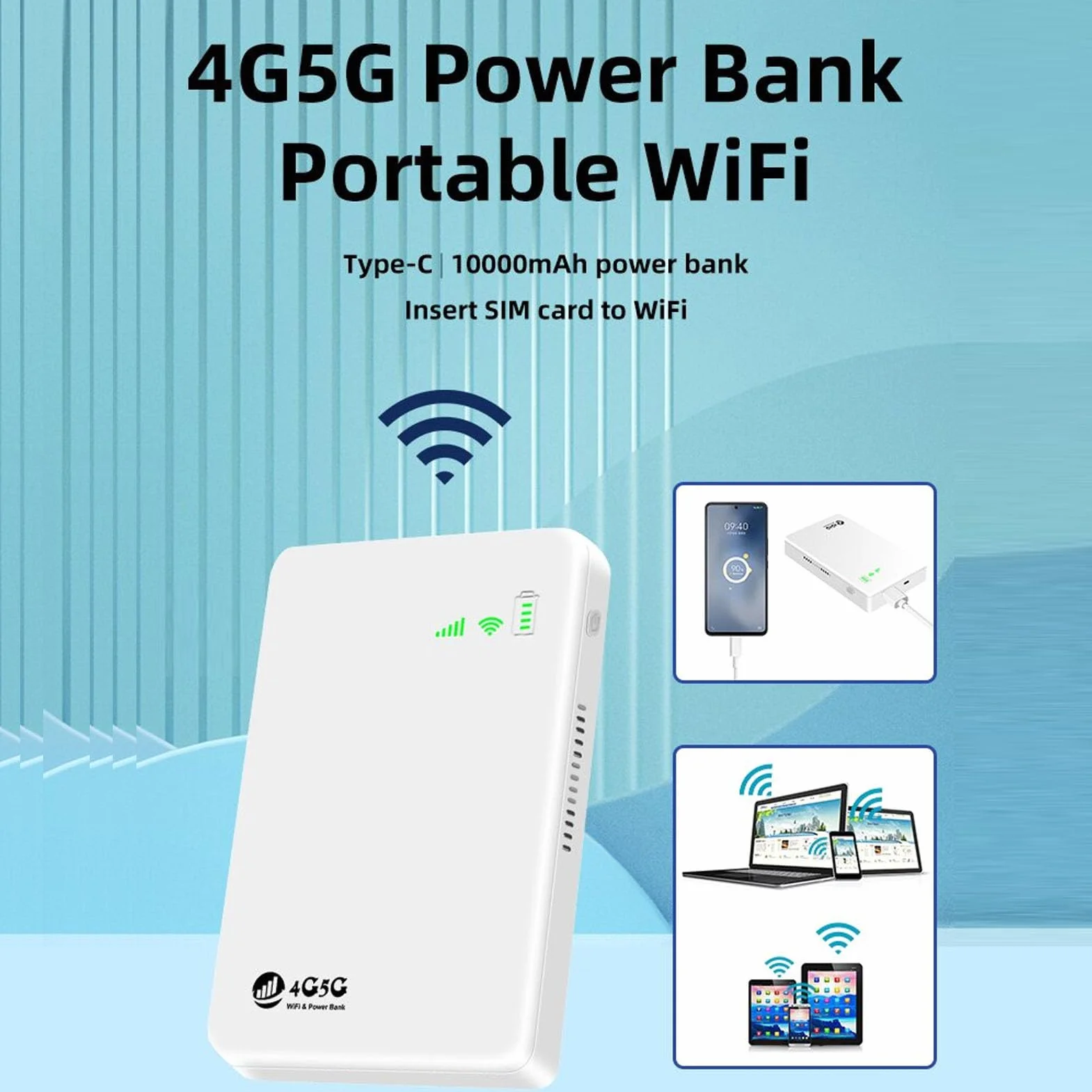 Hotspot WiFi Mobile 4G LTE, Router Sbloccato 5G con Supporto Slot SIM per 10 Dispositivi, Modem 300Mbps 10000mAh per Viaggi