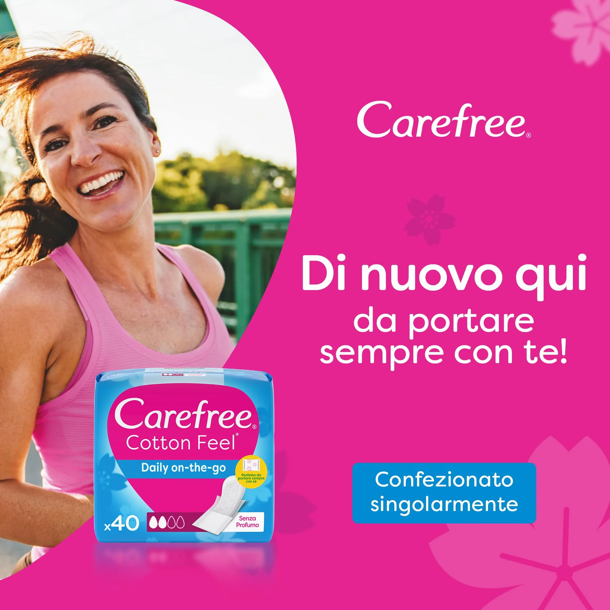 Carefree Salvaslip Cotton Feel Senza Profumo 40 sztuk, Proteggi slip traspiranti dermatologicamente testati