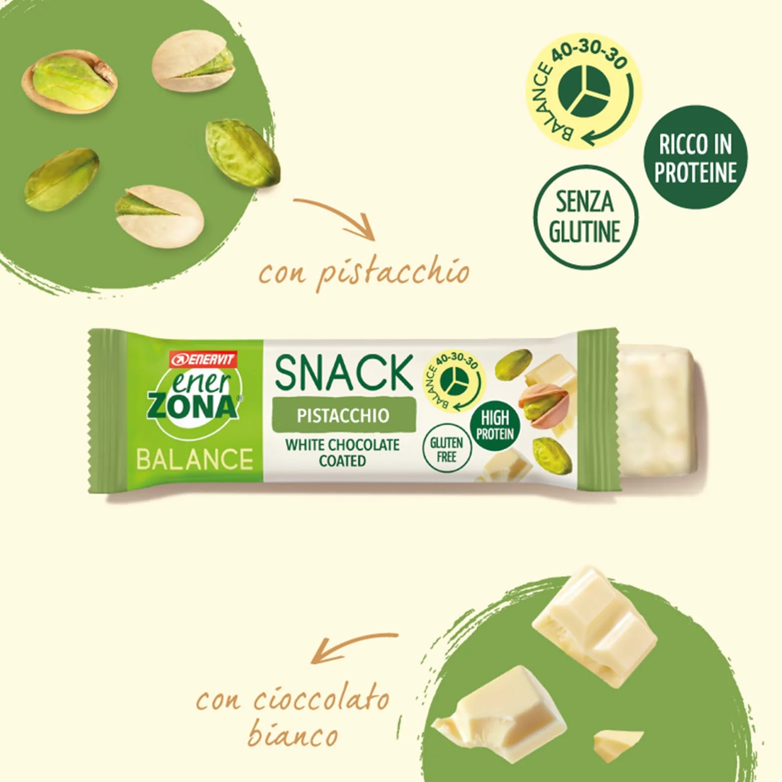 Enervit Enerzona Protein Snack 40-30-30 Gusto Pistacchio 15 Barrette Proteiche 27gr
