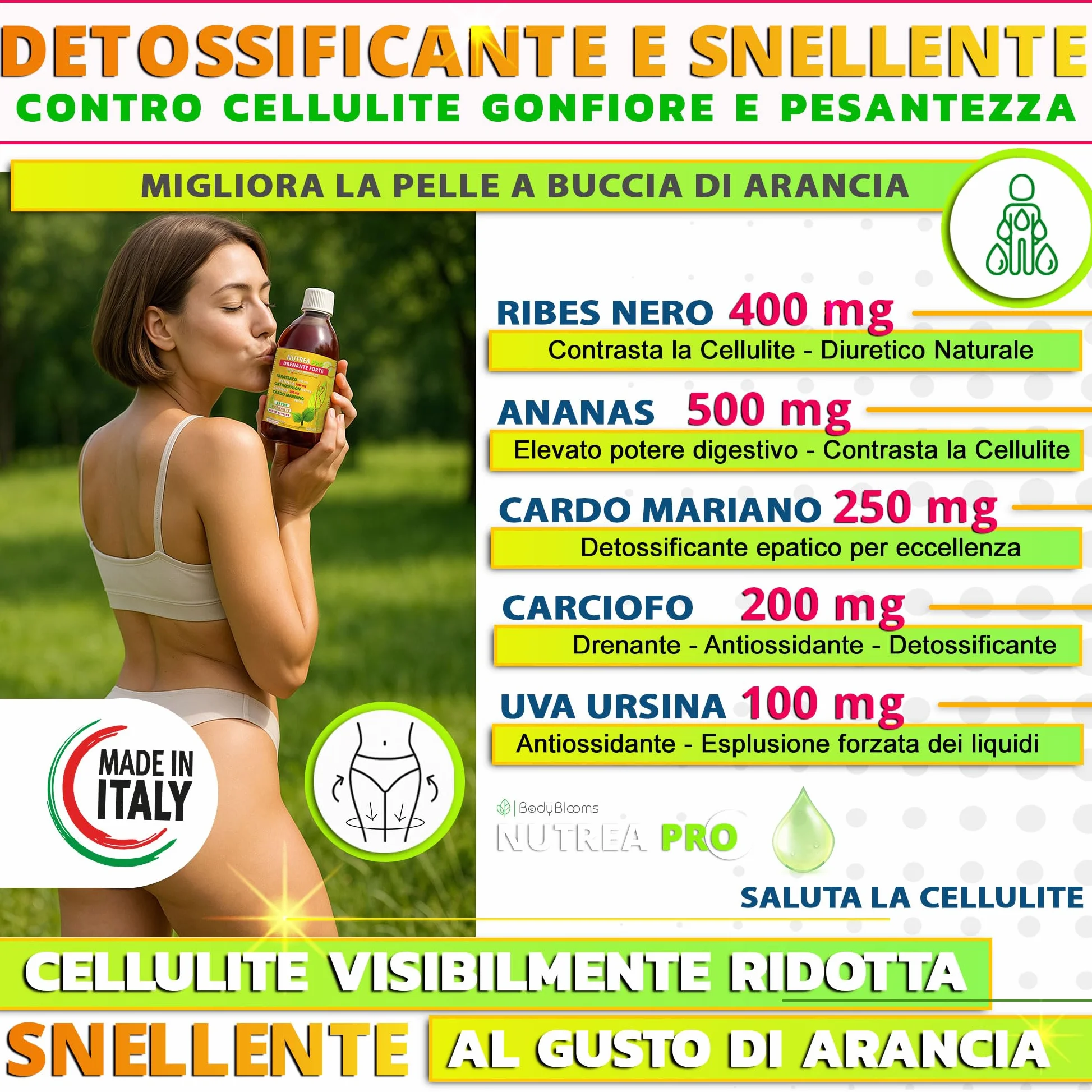 NUTREA PRO Drenante Anticellulite Dimagrante Forte 500ml con Bromelina e Tarassaco