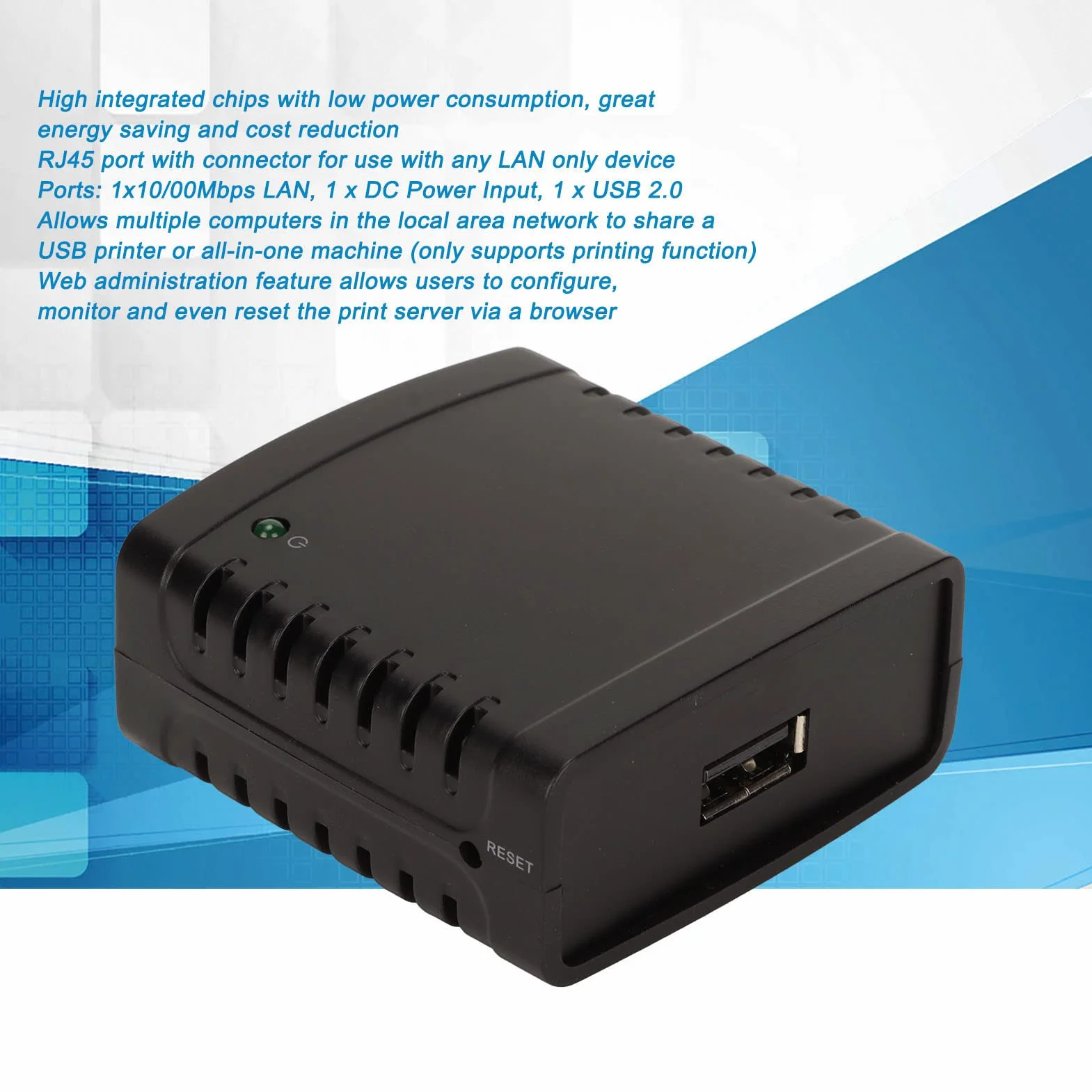 Server di Stampa USB, Server di Stampa TCP IP LPR, Porta LAN RJ45 Standard da 10 Mbps 100 Mbps USB Wireless Extender Printer Network Sharer, per Smart TV, Stampante, Console di Gioco, Fotocamera,(EU)