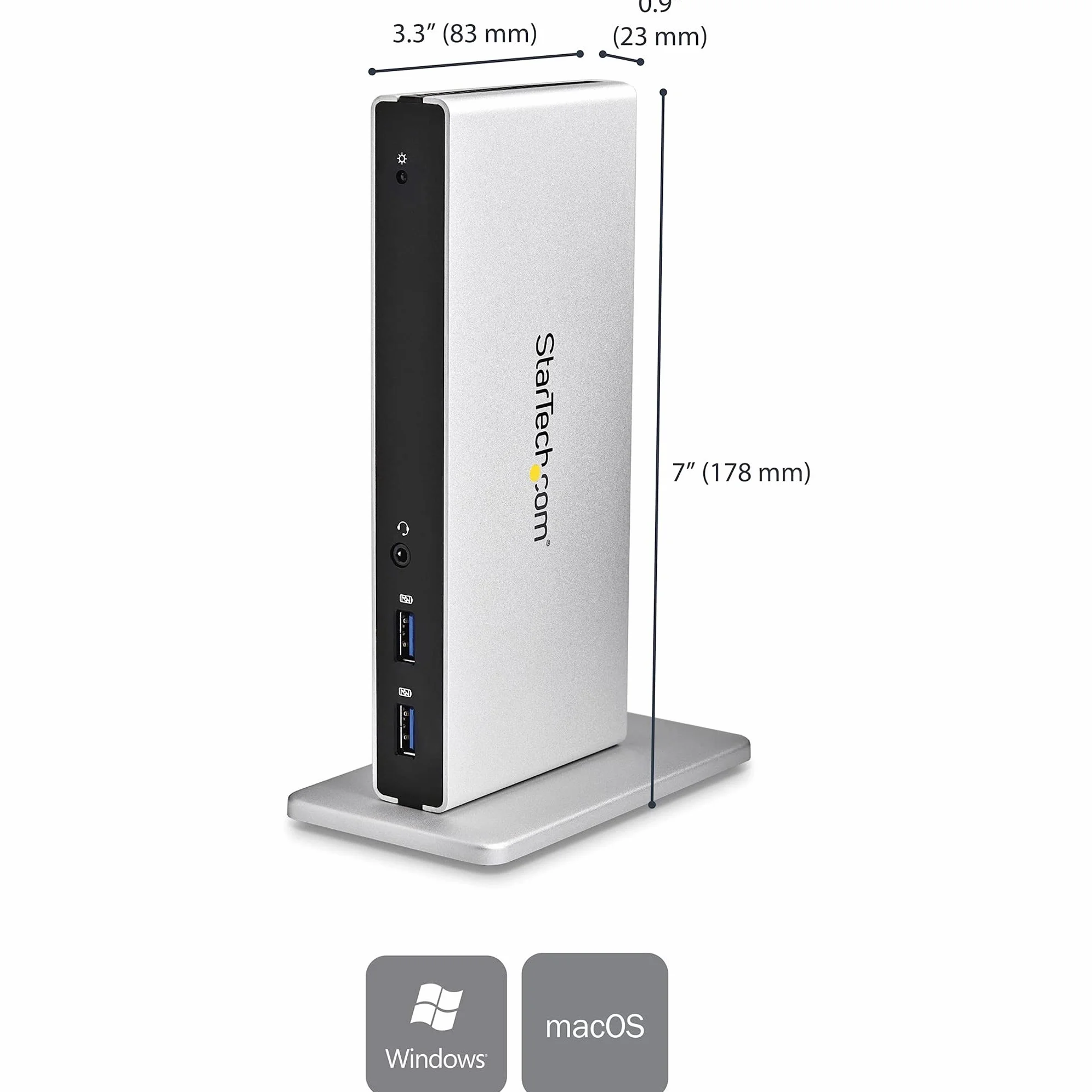 StarTech.com Docking station USB 3.0 a doppio monitor con adattatori da DVI a VGA e HDMI, 5x USB 3.0 , Connettori audio e microfono, Ethernet, Dock DVI verticale per Mac e Windows (USB3SDOCKDD)