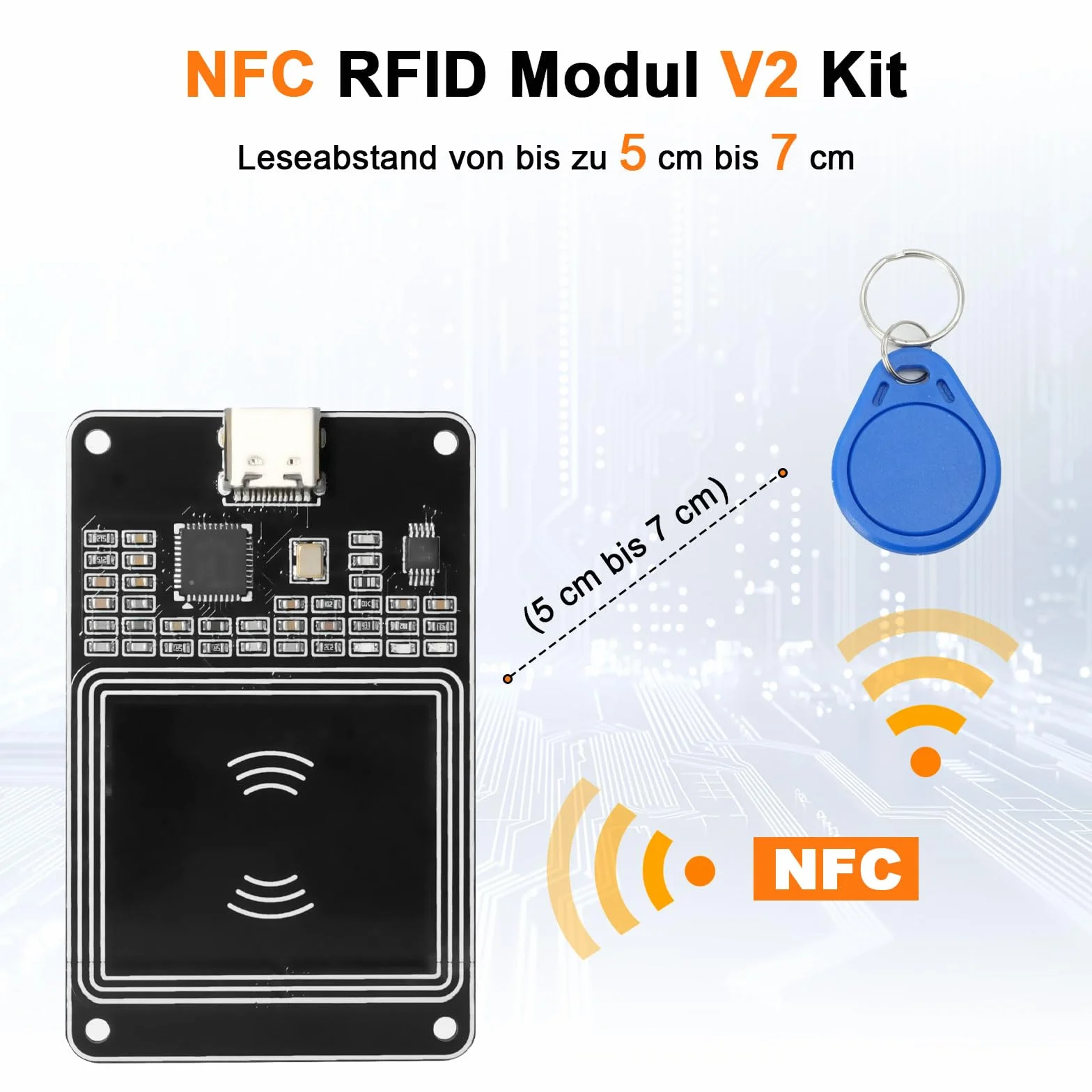 PN532 NFC Modulo RFID V2 Kit, lettore NFC per compatibilità supporta I2C SPI HSU con portata fino a 7 cm incluso shifter di livello compatibile con Arduino e Android