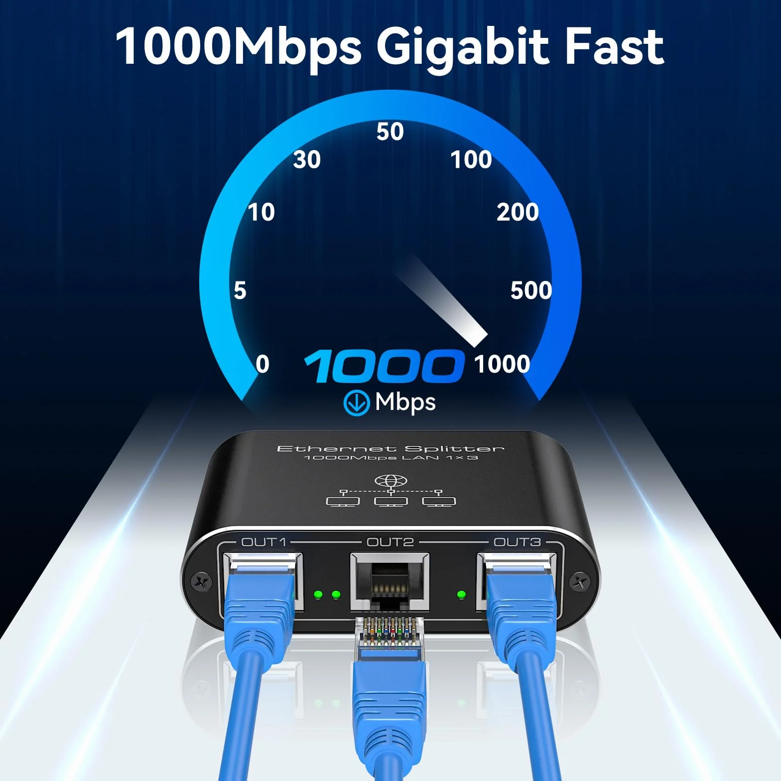 VEDINDUST Switch Ethernet da 1 a 3 1000Mbps Sdoppiatore Ethernet Alluminio Splitter Gigabit Lan Con Cavo di Alimentazione USB C. Adatto a Computer.Router.Set Top Box