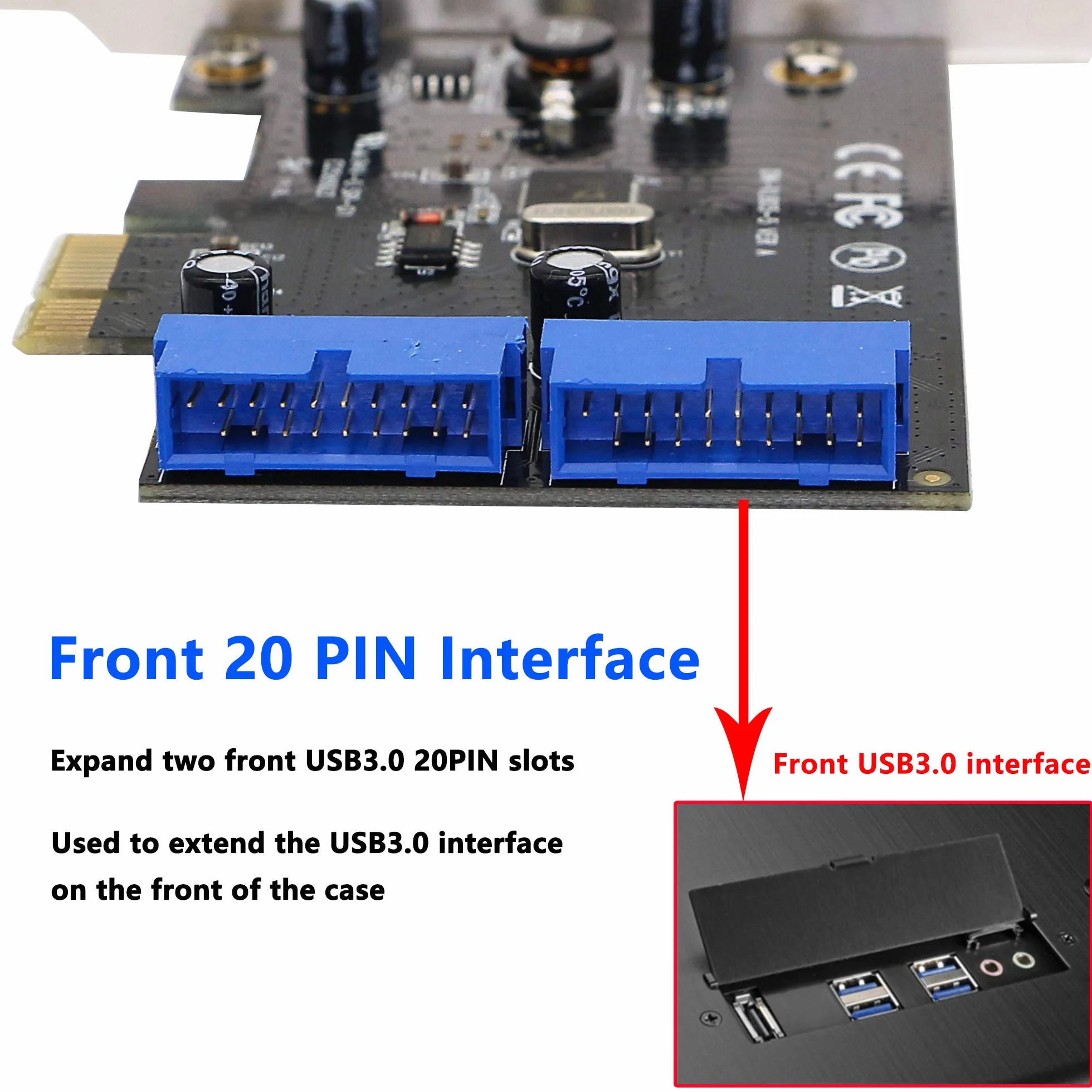 SINLOON PCI Express a doppia scheda USB 3.0 a 19 pin PCI-e a adattatore per porte maschio interno a 20 pin per PC (19 pin)