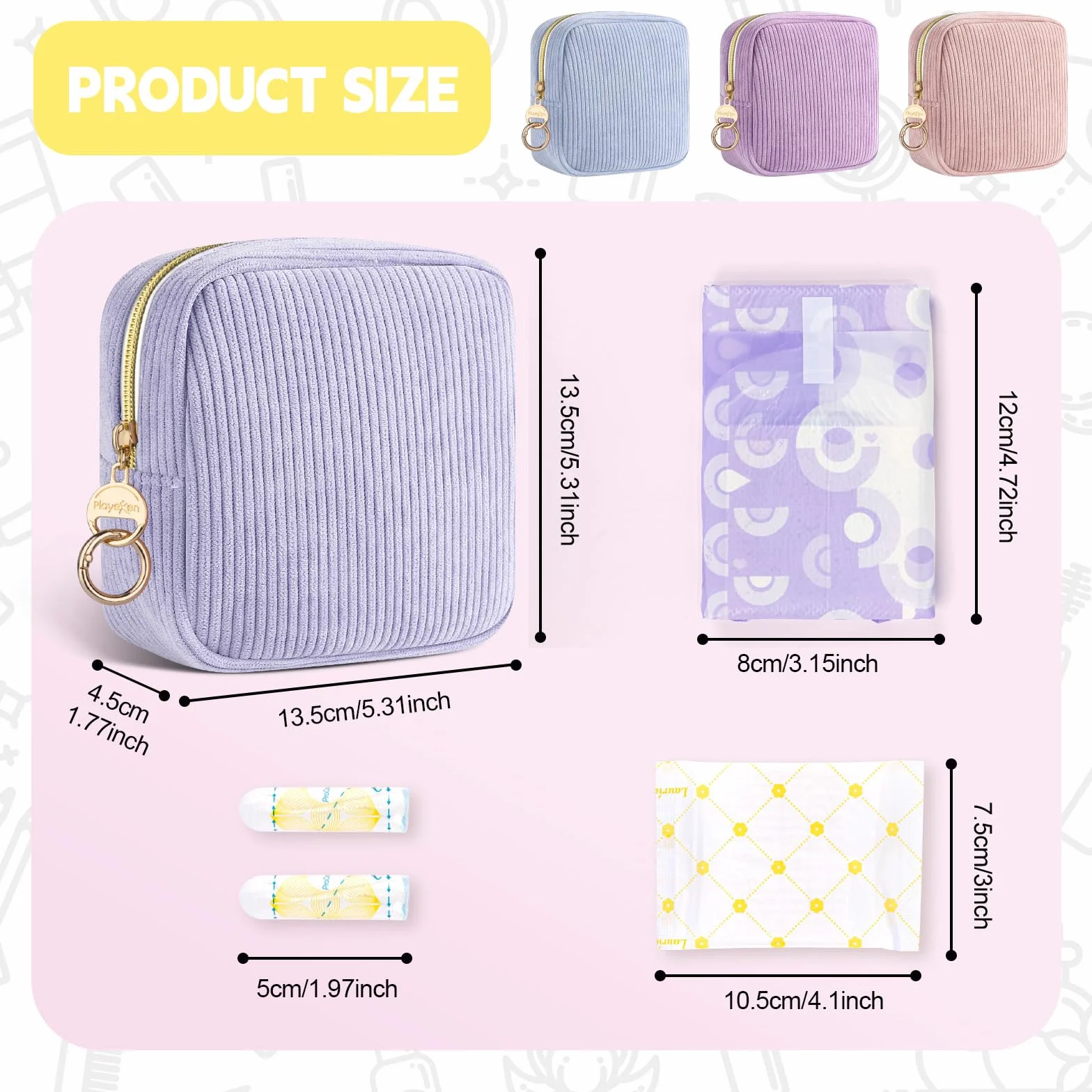Porta Assorbenti da Borsa Sacchetti di Tela per Mestruale con Cerniera Piccolo Pochette Porta Trucchi da Viaggio Borsa Assorbenti Tampons Per Donna Ragazza Regalo(Beige)