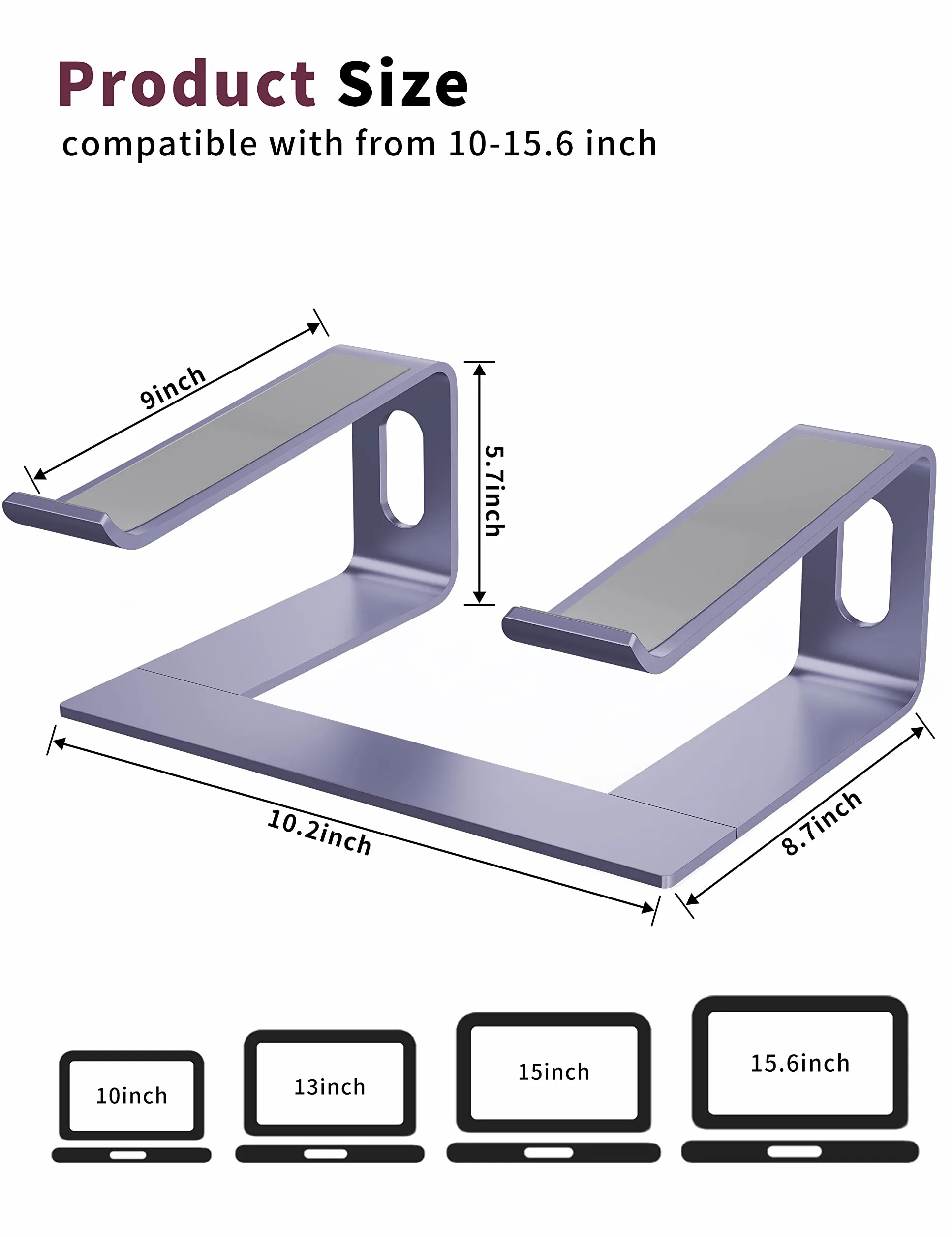 ALASHI Supporto per laptop da scrivania, supporto per computer in alluminio, supporto ergonomico per notebook, ascensore per laptop in metallo staccabile, supporto per raffreddamento PC, supporto per