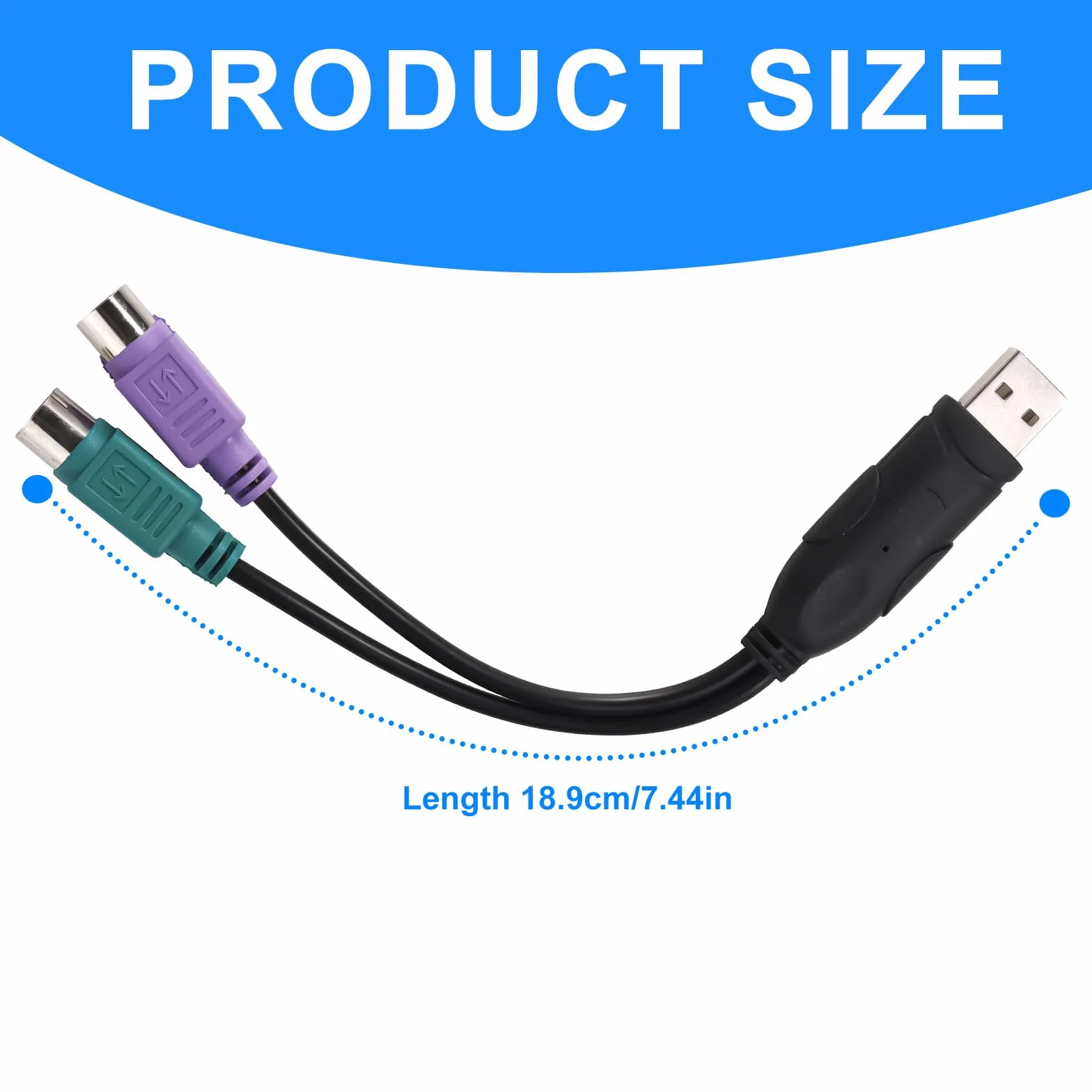 2pz Adattatore da PS2 a USB, Lunghezza 18,9cm Adattatore Convertitore da Tastiera e Mouse PS/2 a USB (Porte Viola e Verde)