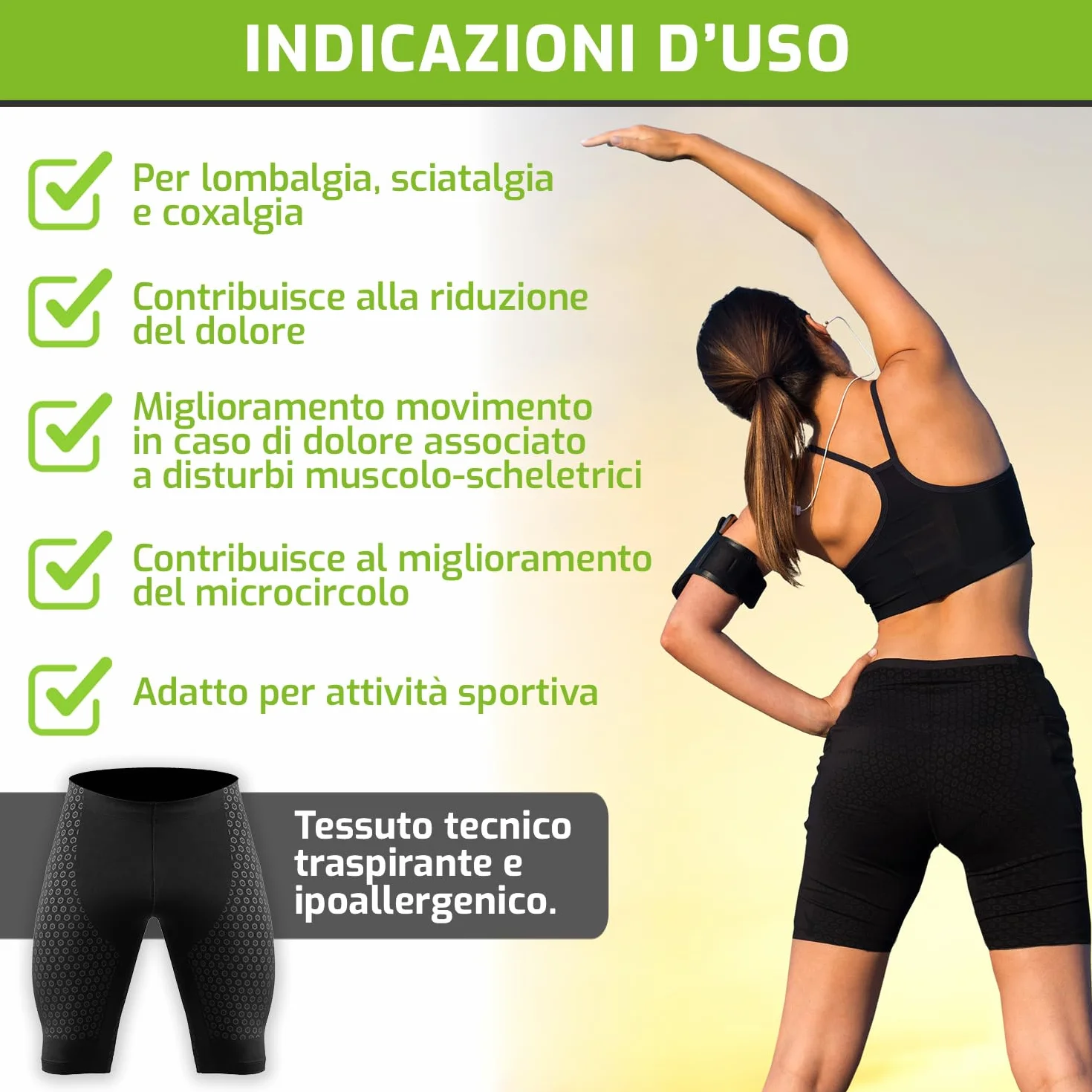 FIT THERAPY Pantaloncini Tecnici Dispositivo Medico per Dolori Muscolari e Articolari Lombalgia Coxalgia Sciatalgia Senza farmaci traspirante