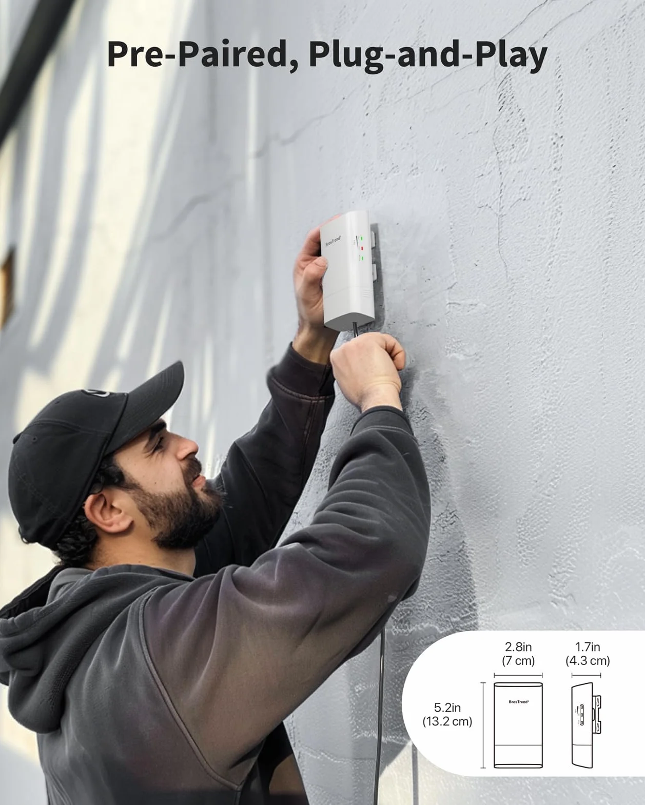 BrosTrend 5GHz 867Mbps Ponte WiFi Esterno, Plug e Play 1KM Lunga Portata Ponte Wi-Fi Internet per PtP/PtMP, Punto a Punto WiFi Bridge Outdoor CPE, Wireless Bridge con Adattatore PoE Passivo Pacco da 2