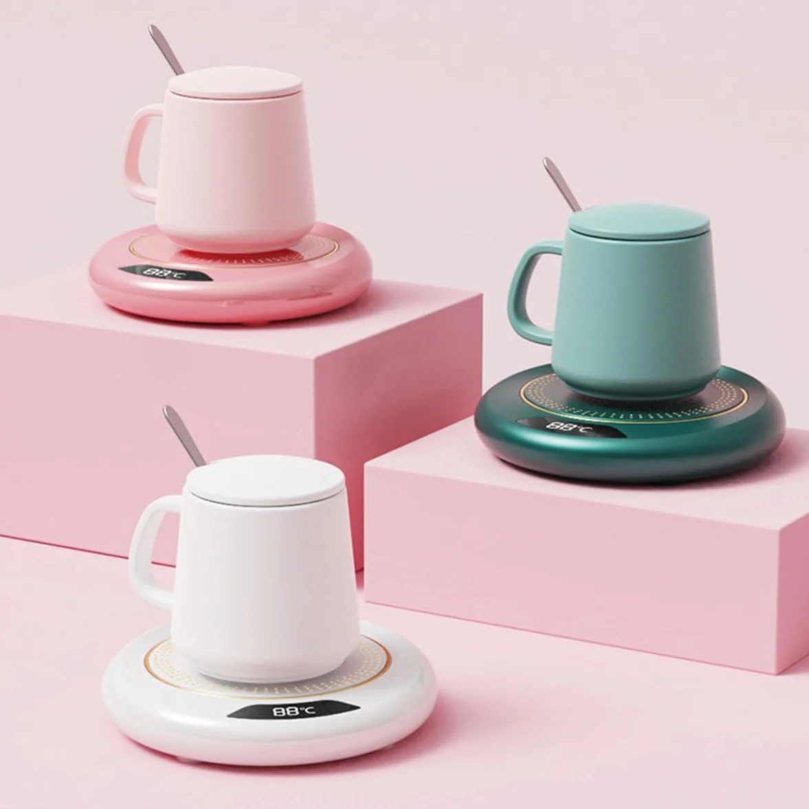 Scalda Tazza Usb con 3 Impostazioni di Temperatura, Scaldatazze da Caffè, Scalda Bevande Scalda Latte, Scalda Caffè, Scalda Tazza Intelligente, Sottobicchiere Elettrico per Caffè, Tè e Latte (Bianco)