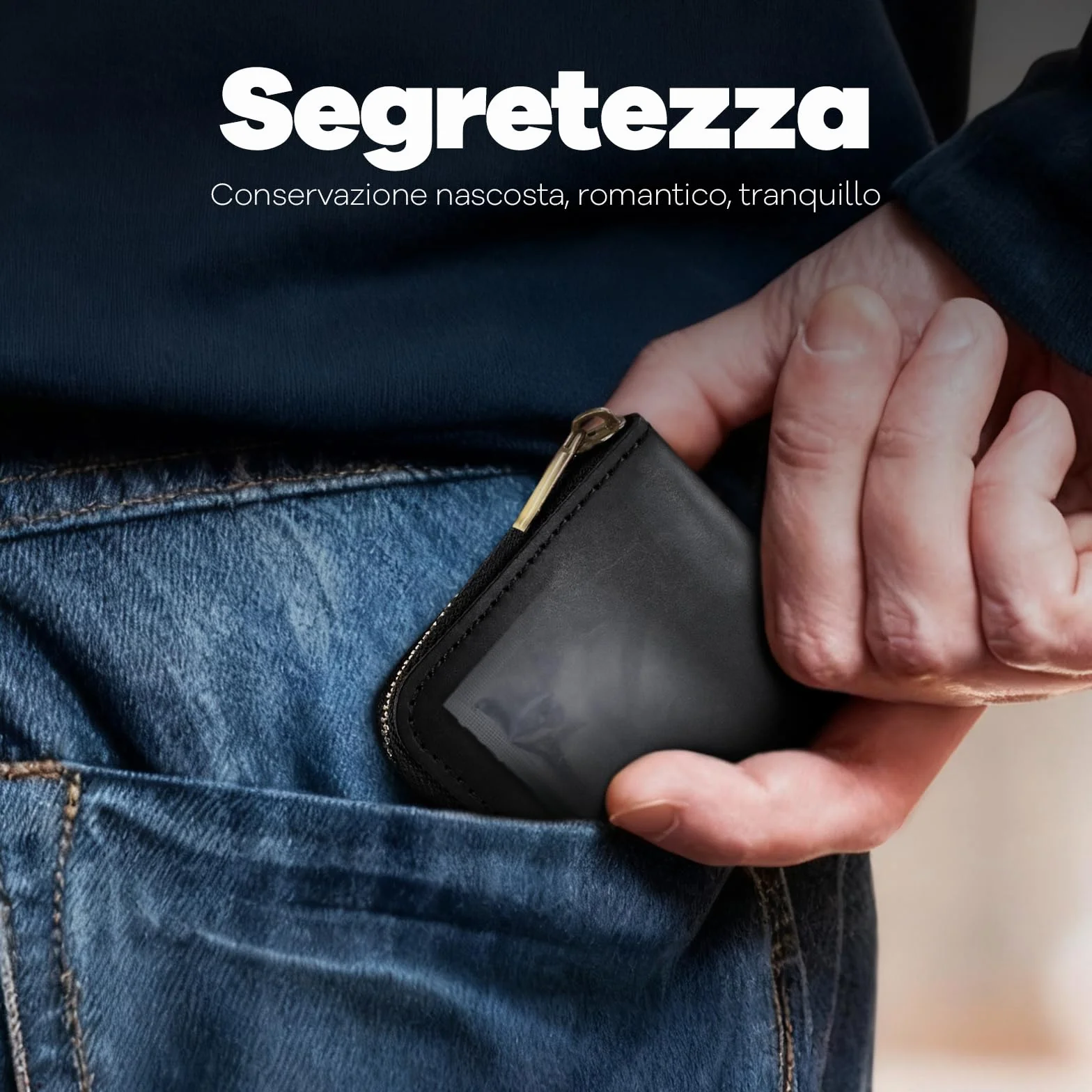 Fuinloth Portacondomi Privacy Uomo, Portaoggetti Compatto da Viaggio in Pelle Nera con Cerniera