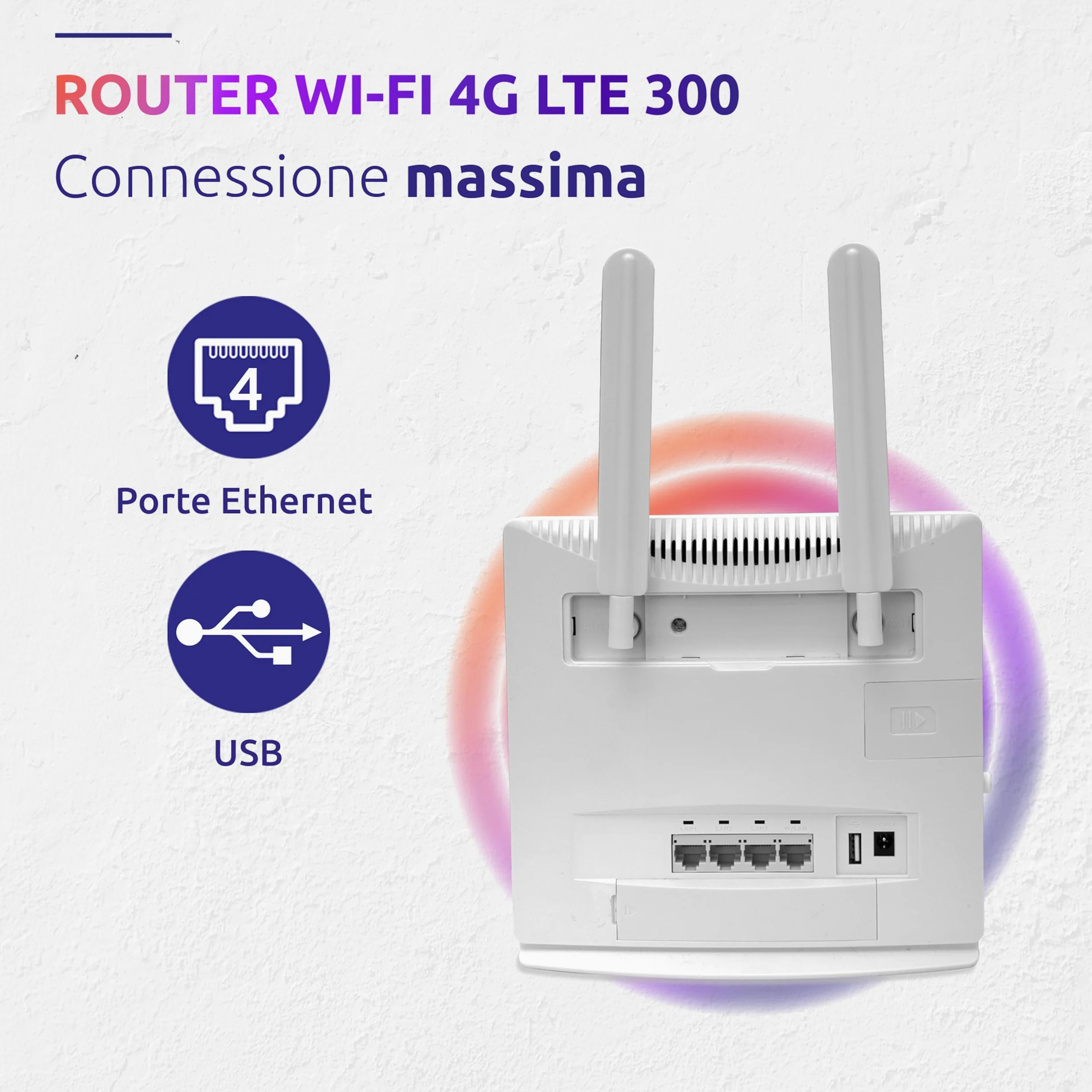 STRONG 4ROUTER300V2 LTE fino a 150 Mbps, Wireless N300Mbps, Router WiFi con Slot per Sim, 4 Porte LAN, Cat 4, Modem 4G Sim. Funziona con qualsiasi operatore. Bianco.