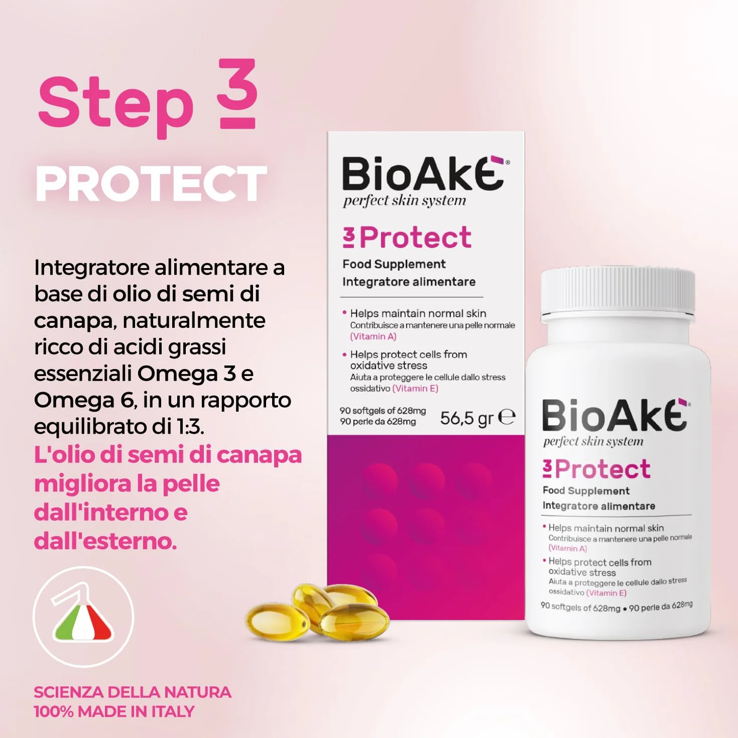 Bioake Integratore per Pelle Grassa e Impura, Olio di Semi di Canapa, 90 Perle