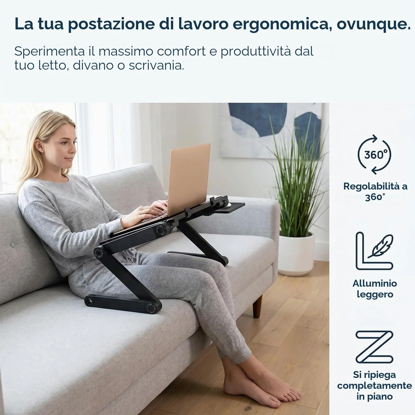 Ideal Swan Supporto PC Portatile Regolabile Laptop Stand Tavolino PC Regolabile Alluminio Supporto Notebook Computer con Pannello Porta Mouse per MacBook dell HP Samsung Lenovo Huawei - Nero