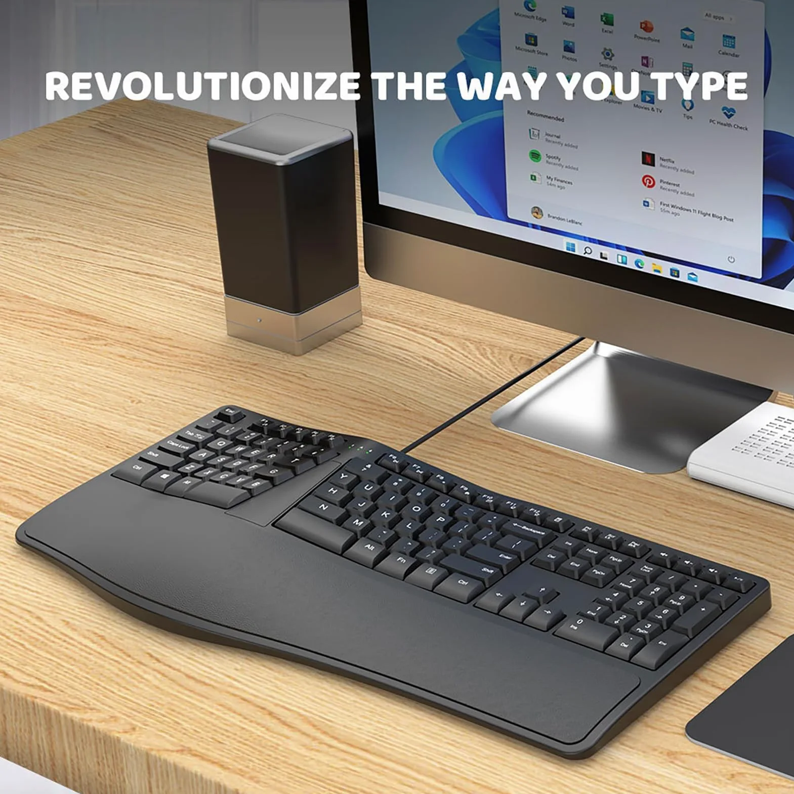 Digitazione Comfort Tastiera Split Design Wired Naturale Ergonomico Full-size 110 Tasti Universale Plug-play Supporto Polso Ufficio Nero