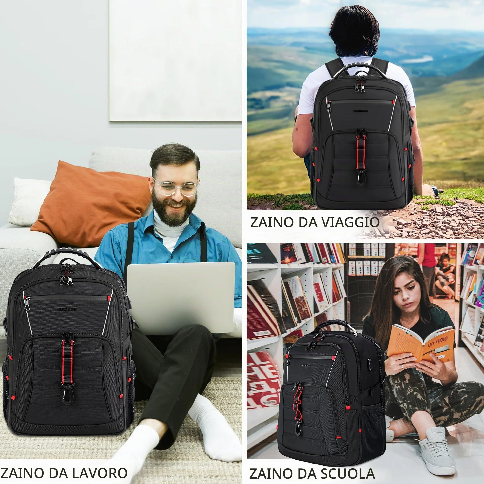 KROSER Zaino da uomo, 18,4 pollici, XXXL, con tasche RFID porta e impermeabile portatile per/viaggio/università/affari/college/uomini/donne Laptop Backpack