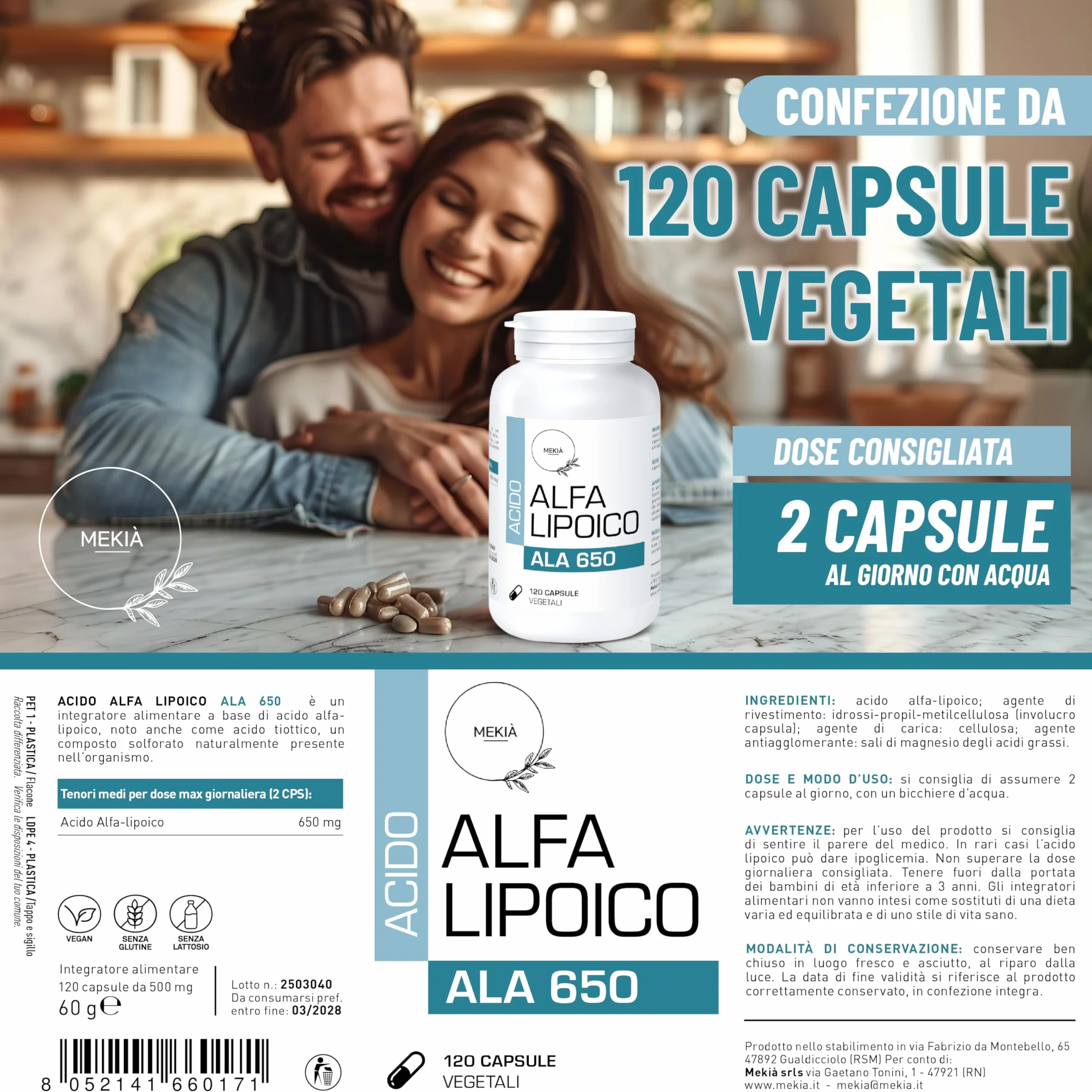 Acido Alfa Lipoico 650 mg 120 Capsule Integratore per Nervi e Benessere Mente