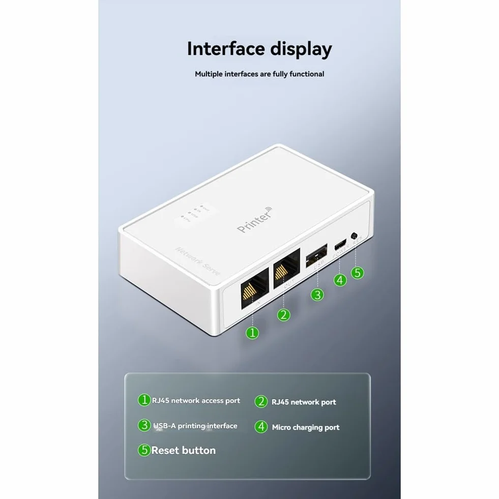 Server di Stampa di Rete Wireless USB, Stampante, Dispositivo USB Condiviso, Condivisione Computer, Condivisione Stampa, Server di Stampa RJ45