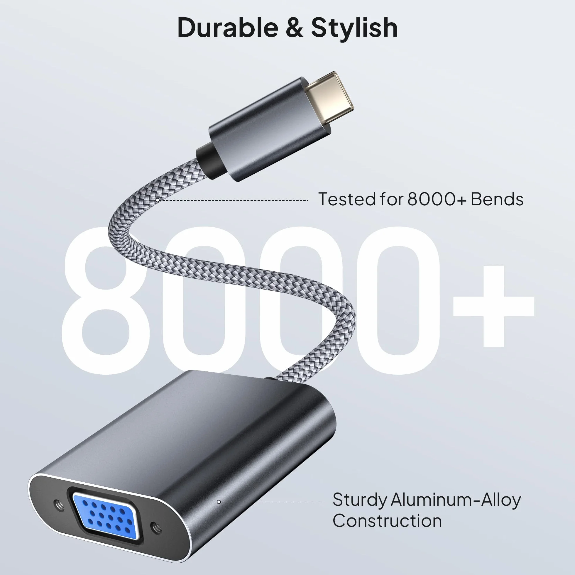 Elebase Adattatore da USB-C a VGA, Convertitore Tipo C a VGA per iPhone 15, MacBook Air, iPad, Samsung Galaxy Tab