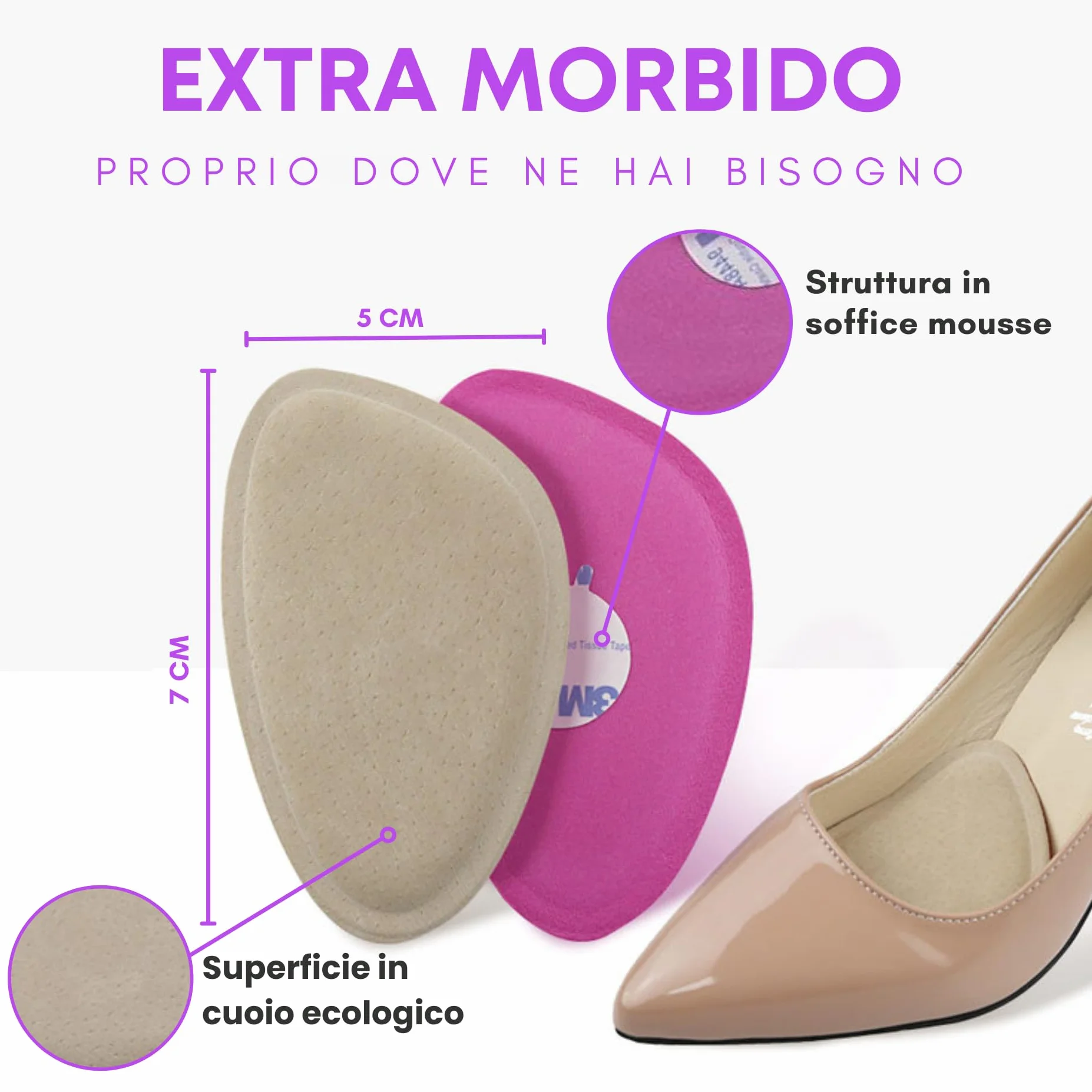 Cuscinetti per avampiedi Premium Memory Foam adesivi per scarpe