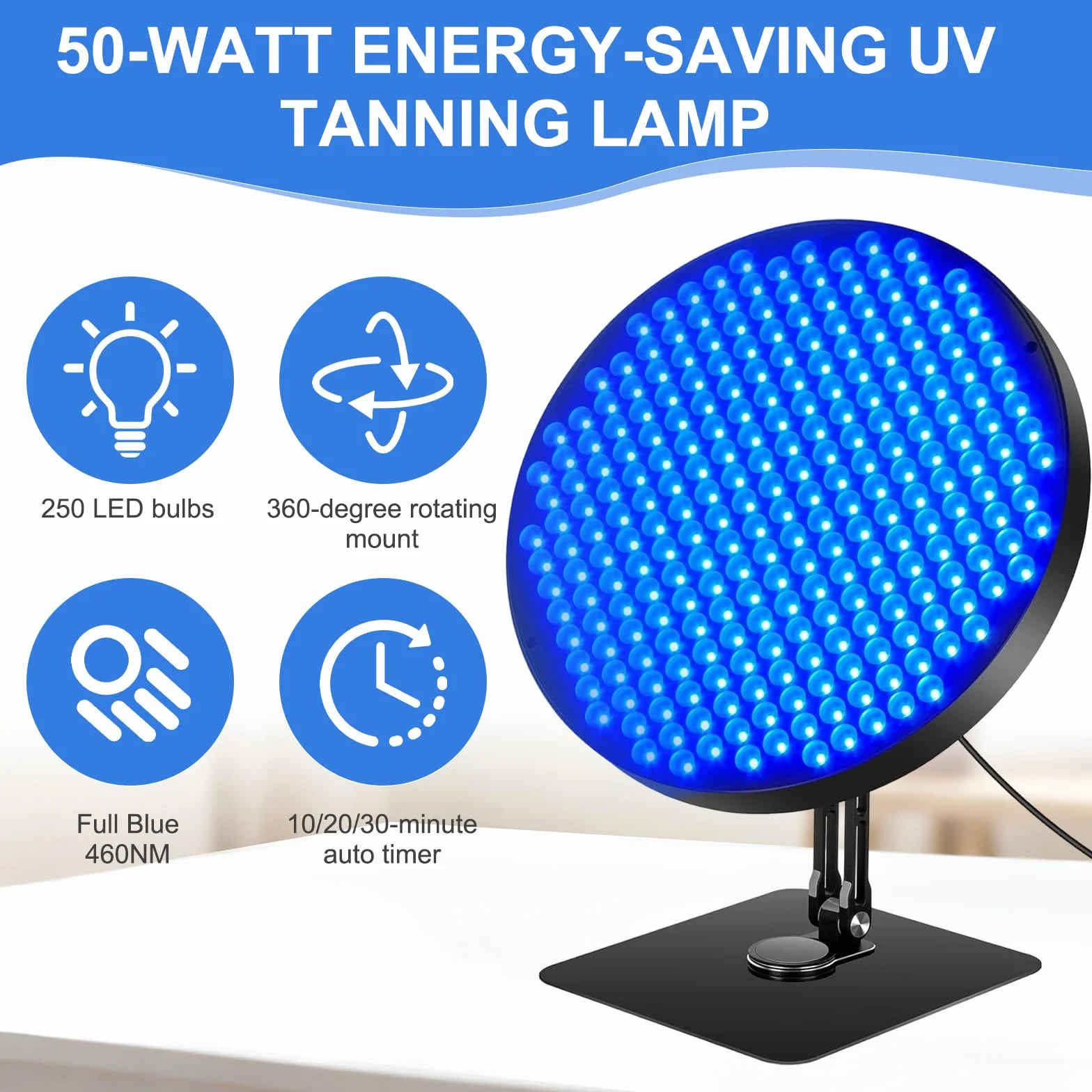 Solarium per la casa 460 NM 250 LED 50 W lampada abbronzante supporto in metallo regolabile 360° occhiali solarium corpo e viso