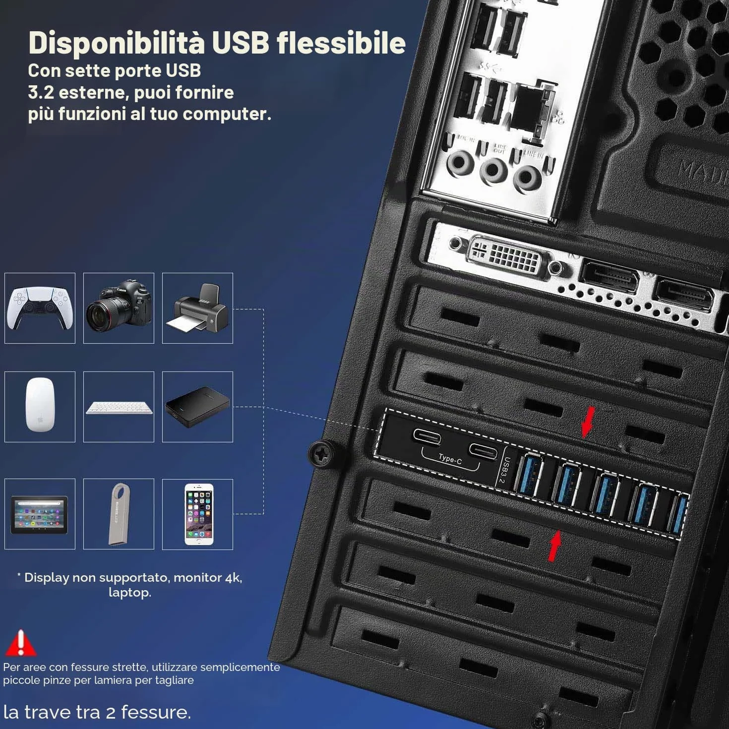 Scheda PCIe USB 3.2/3.1 Gen 2 10Gbps larghezza di banda 7 porte (2X USB-C - 5 Tipo A) Scheda di espansione PC Card Hub Porta Interna per Windows 10/8/7 e Mac OS 4.1/5.1 e Sopra