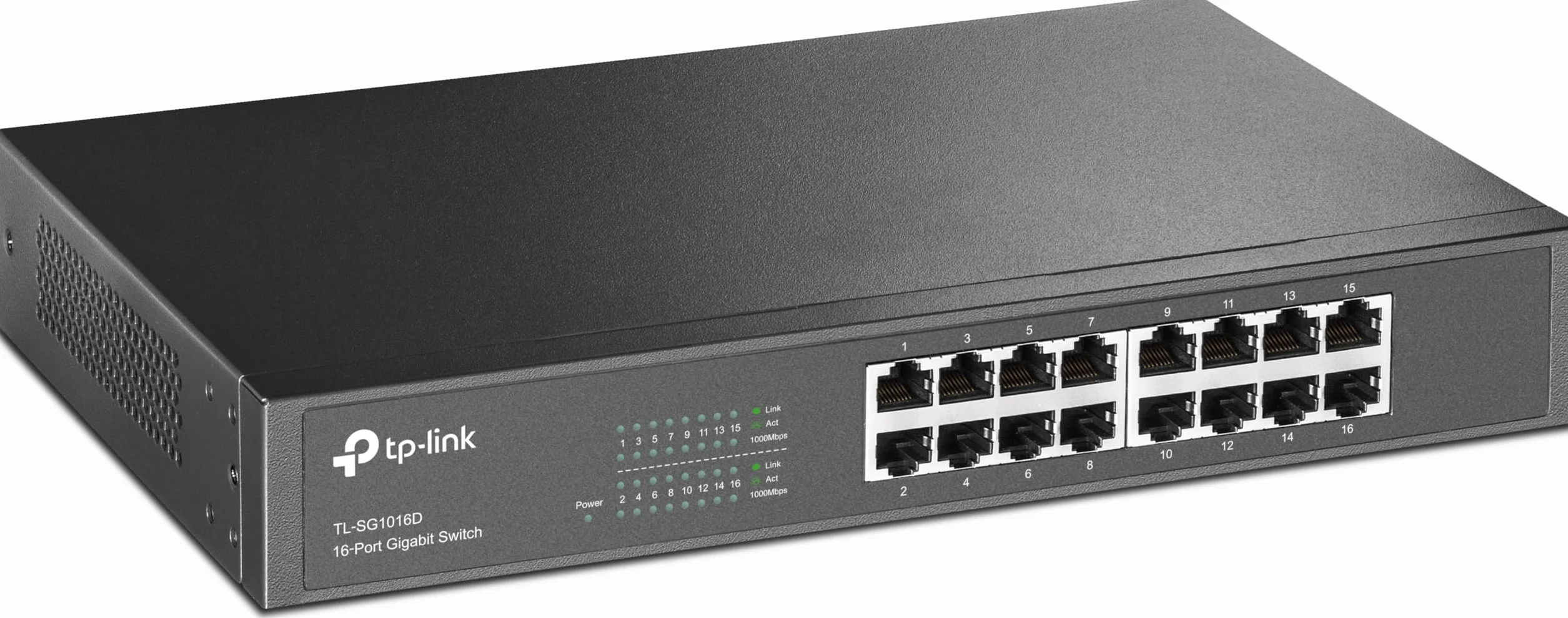 TP-Link TL-SG1016D Switch 16 Porte Gigabit, 10/100/1000 Mbps, Plug & Play,‎‎ 802.1p/DSCP QoS, Involucro in Metallo Resistente, Installazione Facile, Tecnologia Green Ethernet, IEEE 802.3x