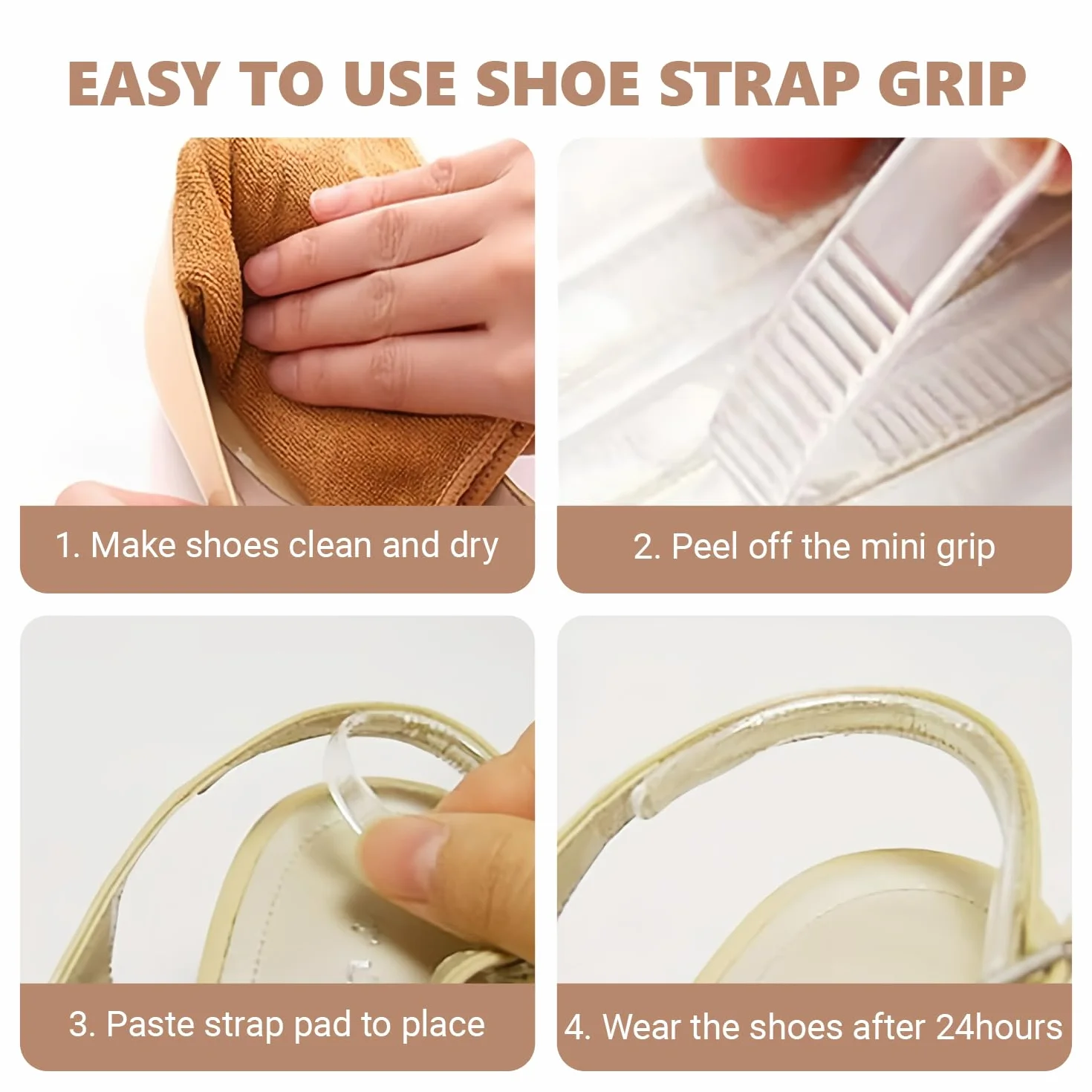 Adesivo Tacco Alto Trasparente Nastro Antiscivolo, Inserti in Silicone per Scarpe con Cinturino, 16 Pezzi