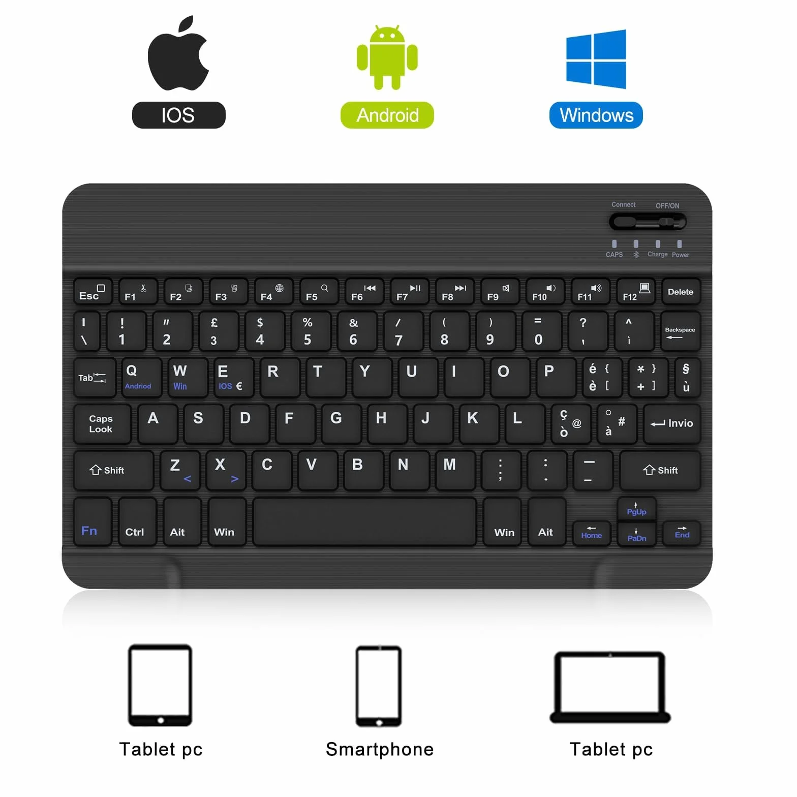 WINCHKING Bluetooth Tastiera per Tablet, Retroilluminata Tastiera wireless ultrasottile, Keyboard sottile e leggera per iPad, Android Samsung Tablet, Xiaomi Redmi Pad, Huawei, Lenovo Teblet, Nero