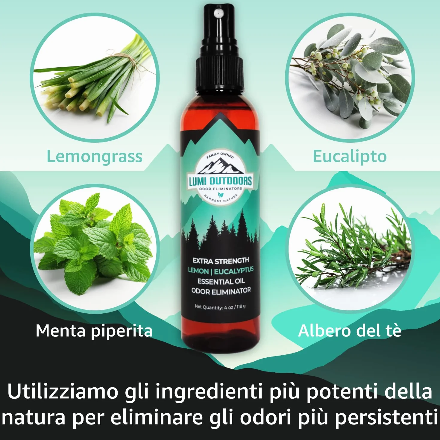 Lumi Outdoors Deodorante Spray per Scarpe Elimina Odori Eucalipto Citronella