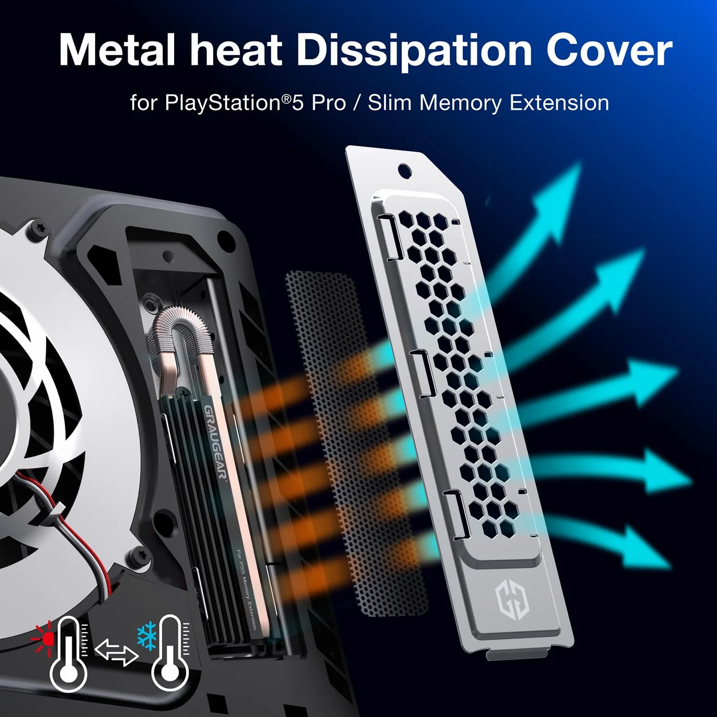 GRAUGEAR Copertura in metallo per dissipazione del calore per slot di espansione SSD M.2 sottile per PS5 Pro PS5 | Adatta per SSD PS5 NVMe con dissipatore di calore, nuovo foro cellulare traspirante