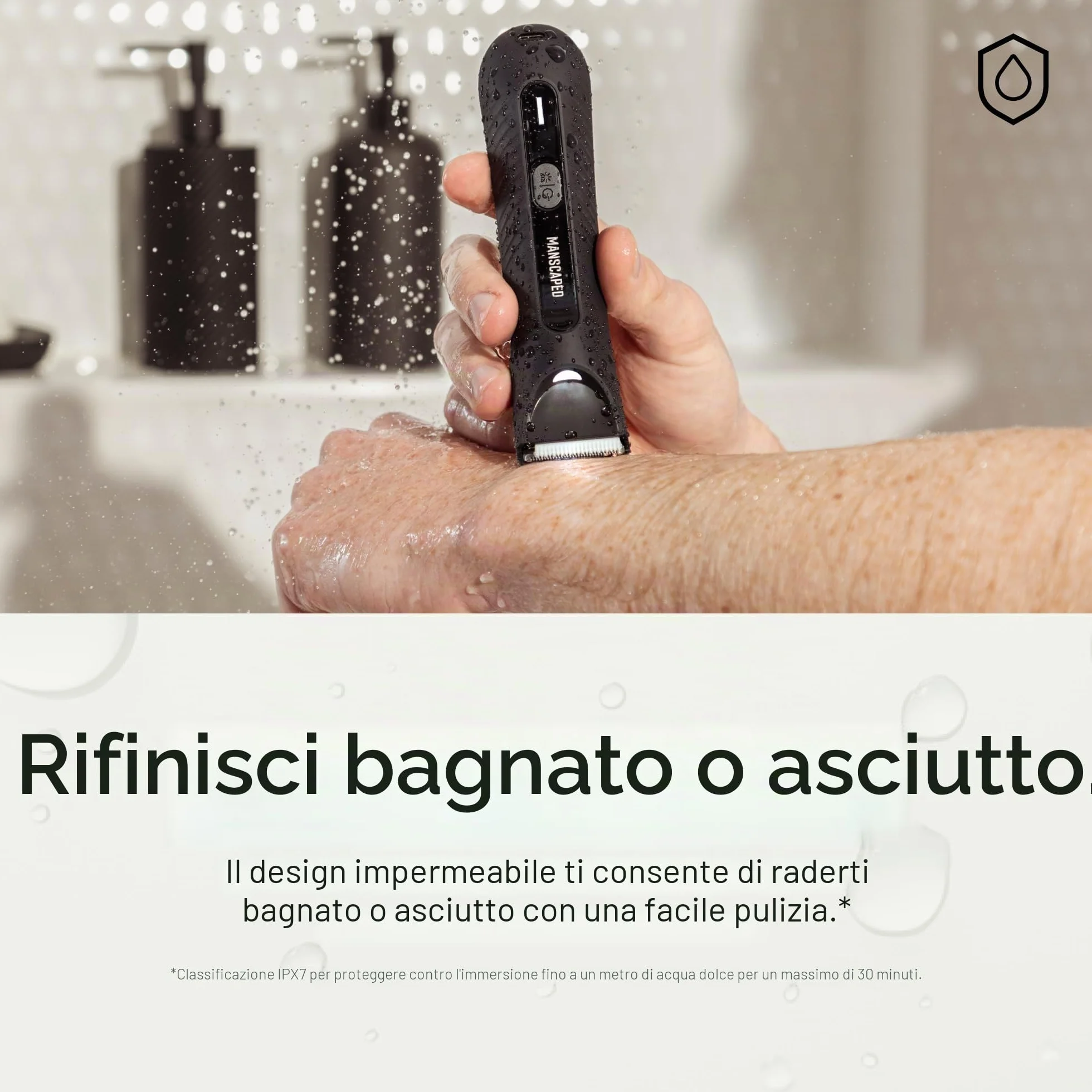 MANSCAPED® The Lawn Mower® 3.0 Plus Rasoio per peli di inguine e corpo, lama SkinSafe®, impermeabile, ricaricabile USB-C, rasoio a sfera wireless da uomo