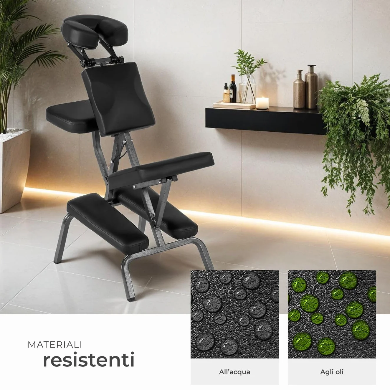 tectake Sedia da Massaggi Portatile, Poltrona Fisioterapia 80x50x105 cm - Nero