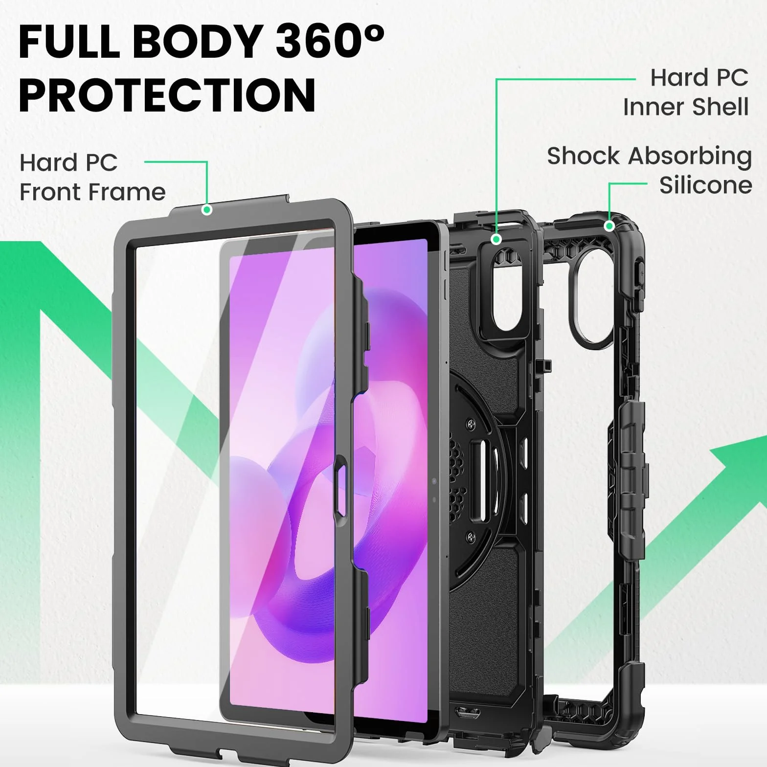 SEYMAC Custodia per Lenovo Idea Tab 11 pollici 2025, Tab M11, Tab K11, Antiurto, Pellicola Protettiva, Supporto Girevole 360°, Cinghia, Tracolla, Portapenne, Nero