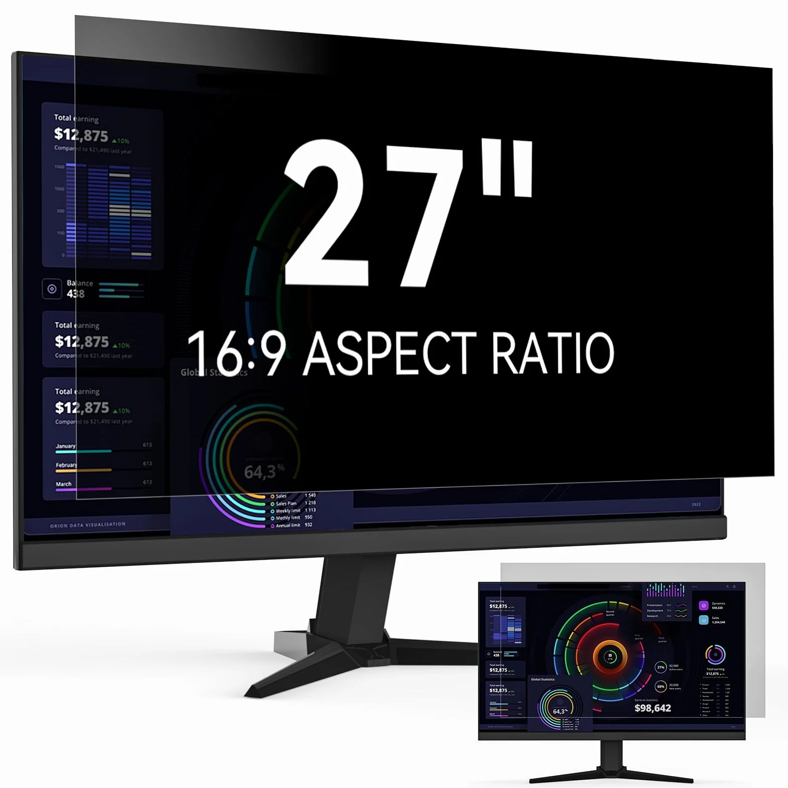 Protescreen 27 Pollici Filtro Privacy,Rimovibile Pellicola Protettiva per Schermo ,Anti-Luce Blu Anti Spia Rivestimento Anti-Rifletto Film per PC&Monitor 27" 16:9 Widescreen Computer