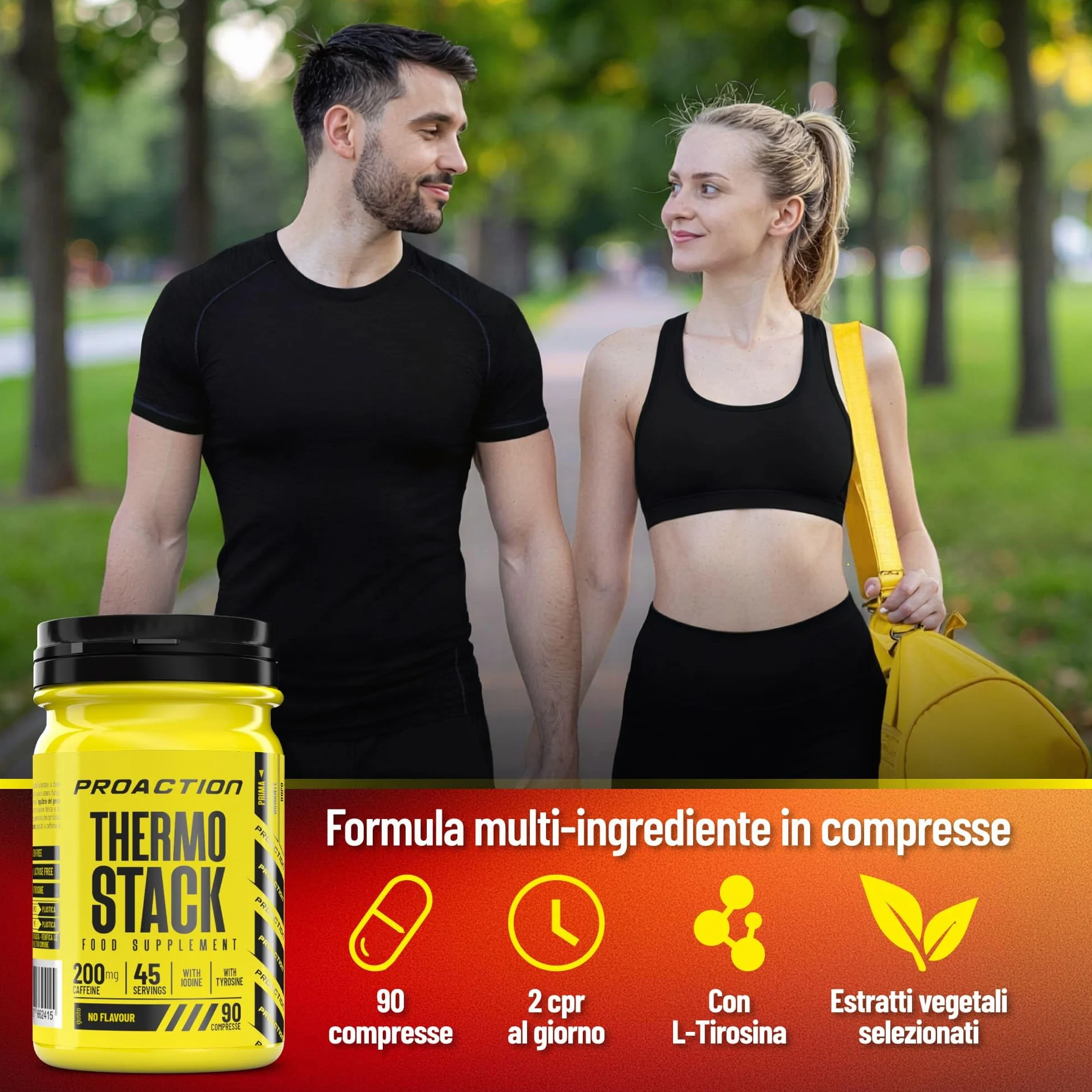 ProAction Thermo Stack Integratore Alimentare Compresse Caffeina L-Tirosina Estratti Vegetali 45 Porzioni 90 cpr