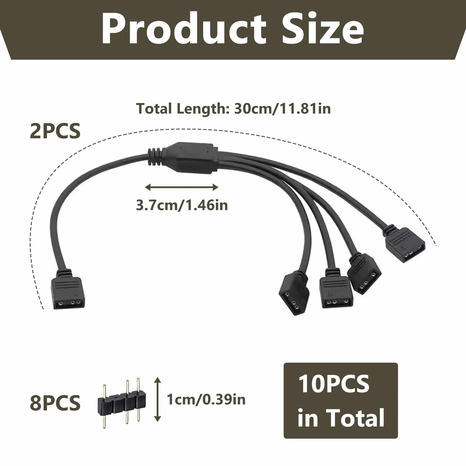2 Pezzi Splitter ARGB 5V 3Pin 1 a 4, Cavo Connettore per Strisce LED RGB e Ventole, 30 cm con Connettori Maschi Indirizzabili, Estendi e Collega Dispositivi ARGB a Scheda Madre con Intestazione 3 Pin