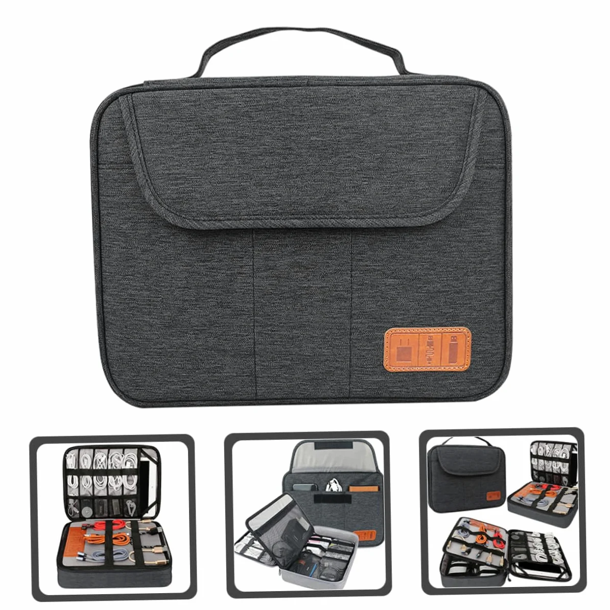 Organizer per Cavi Doppio con Maniglia Borsa da Viaggio per Accessori Elettronici Custodia Digitale Portatile Leggera Nero per Viaggi e Outdoor