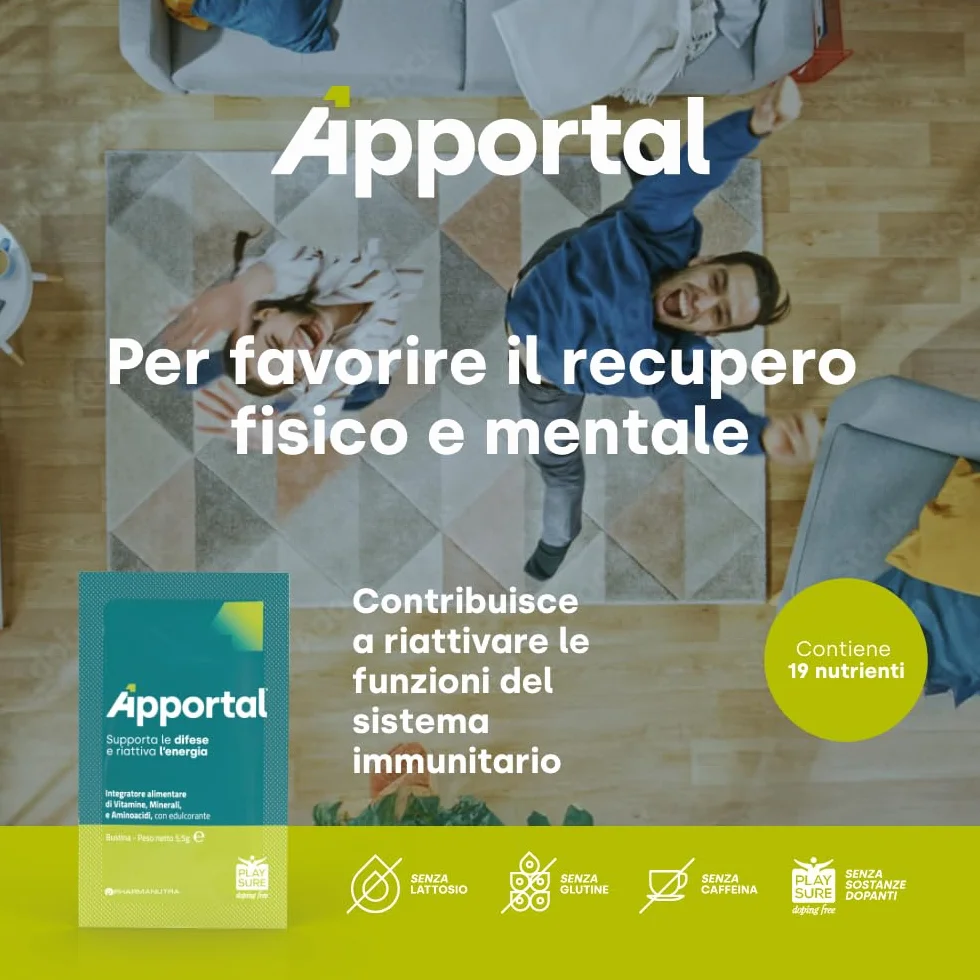 Apportal® Integratore Alimentare Tonico Energizzante 4 in 1 Ferro e Magnesio Sucrosomiale® Vitamina C 19 Nutrienti 14+14 Bustine Recupero Fisico Mentale
