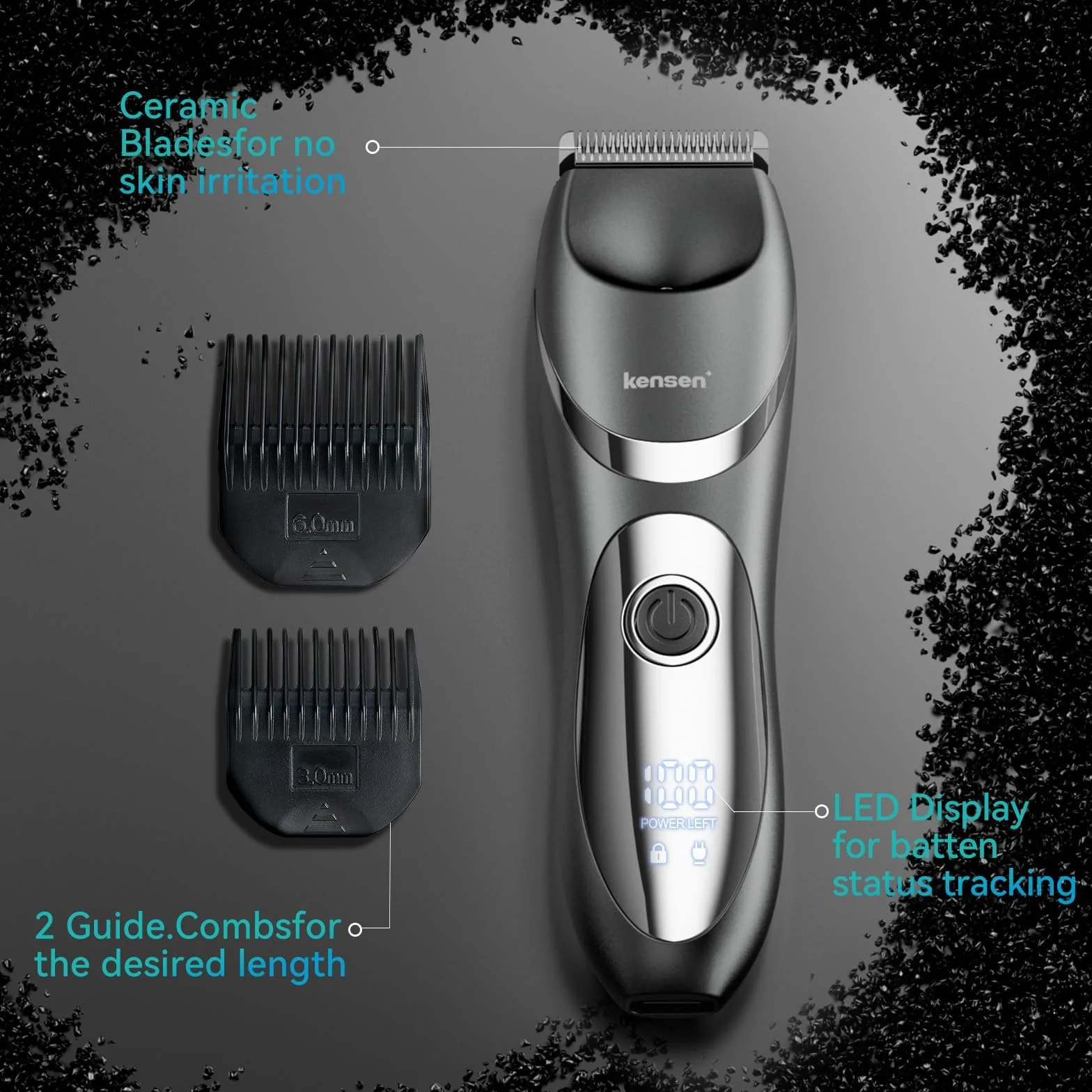 kensen Rasoio Elettrico Corpo Uomo IPX7 Impermeabile Wet & Dry con Pettine 3/6mm e Luce LED