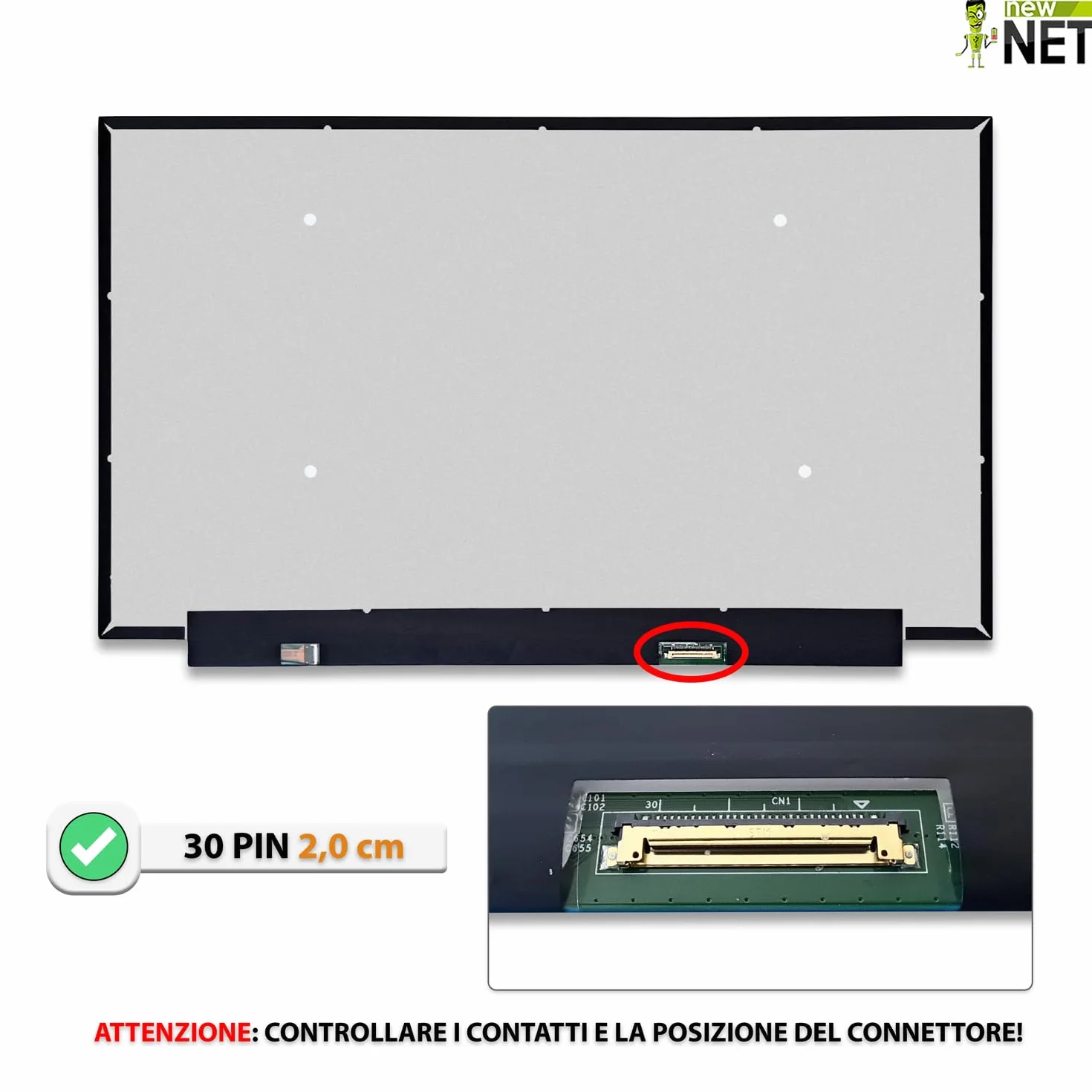 new net - Pannello Schermo Display LCD Compatibile con Notebook HP 15s-fq5015nl, 15s-fq5016nl, 15s-fq5022nl, 15s-fq5023nl [15.6 Pollici - FHD 1920 x 1080-30 Pin - 60Hz TN]