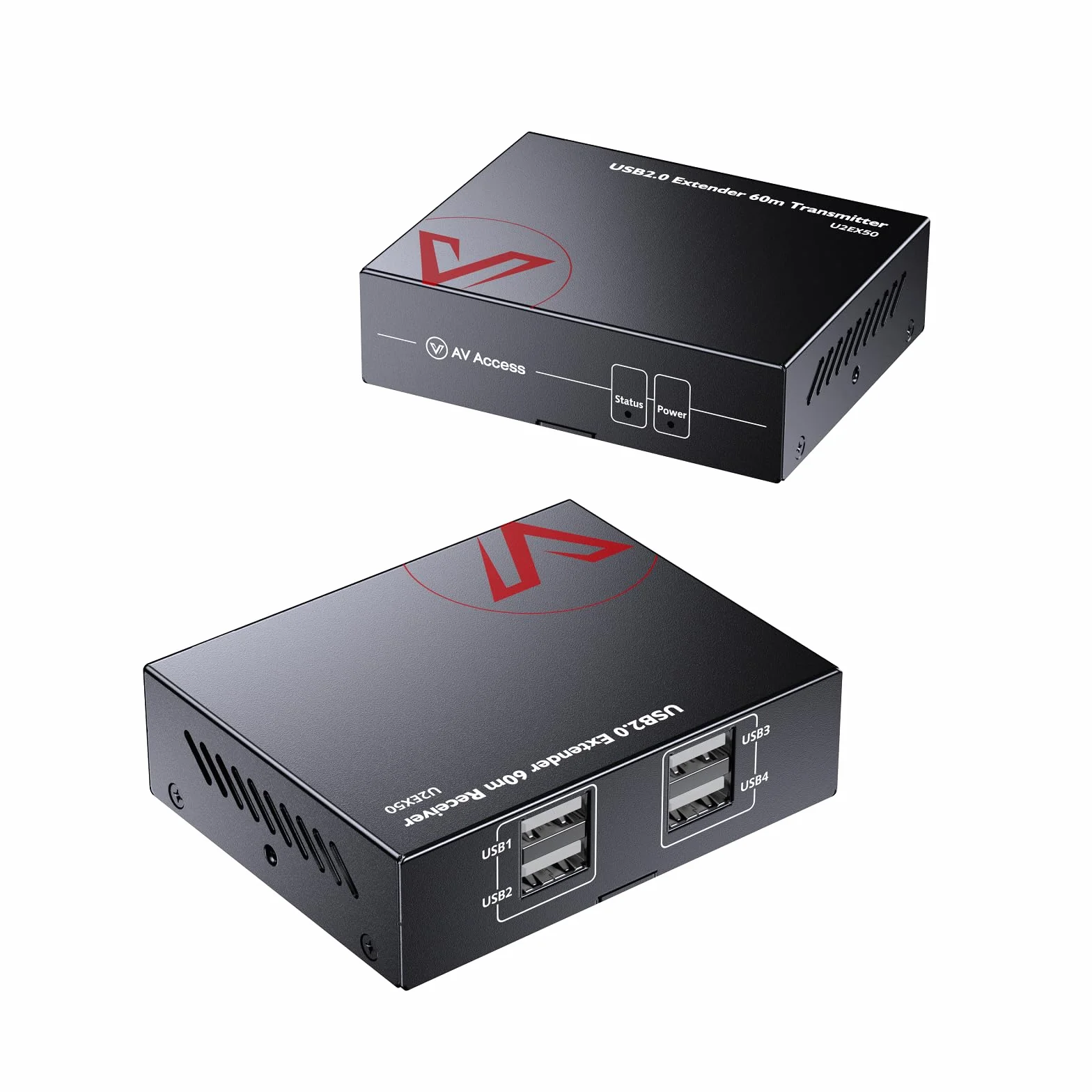 AV Access USB 2.0 Extender fino a 80m/263 piedi, Extender USB a 4 Porte su Ethernet per Tastiera/Mouse, 60m per Dispositivo di Archiviazione, Due Webcam Funzionano Sincrone, su Cat5e Cat6