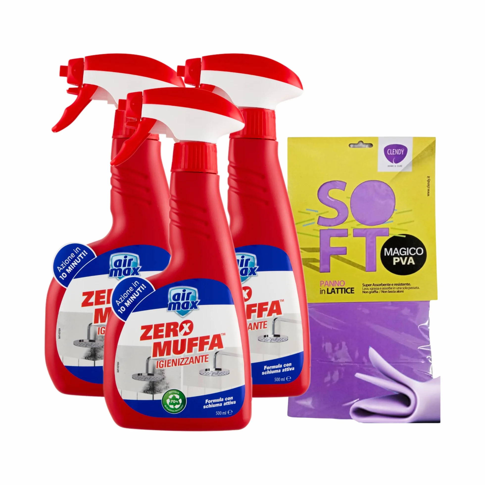 A. Max Zero Muffa Igienizzante 500ml + Panno Lattice 30x30, Efficace su Muffe Alghe Muschi