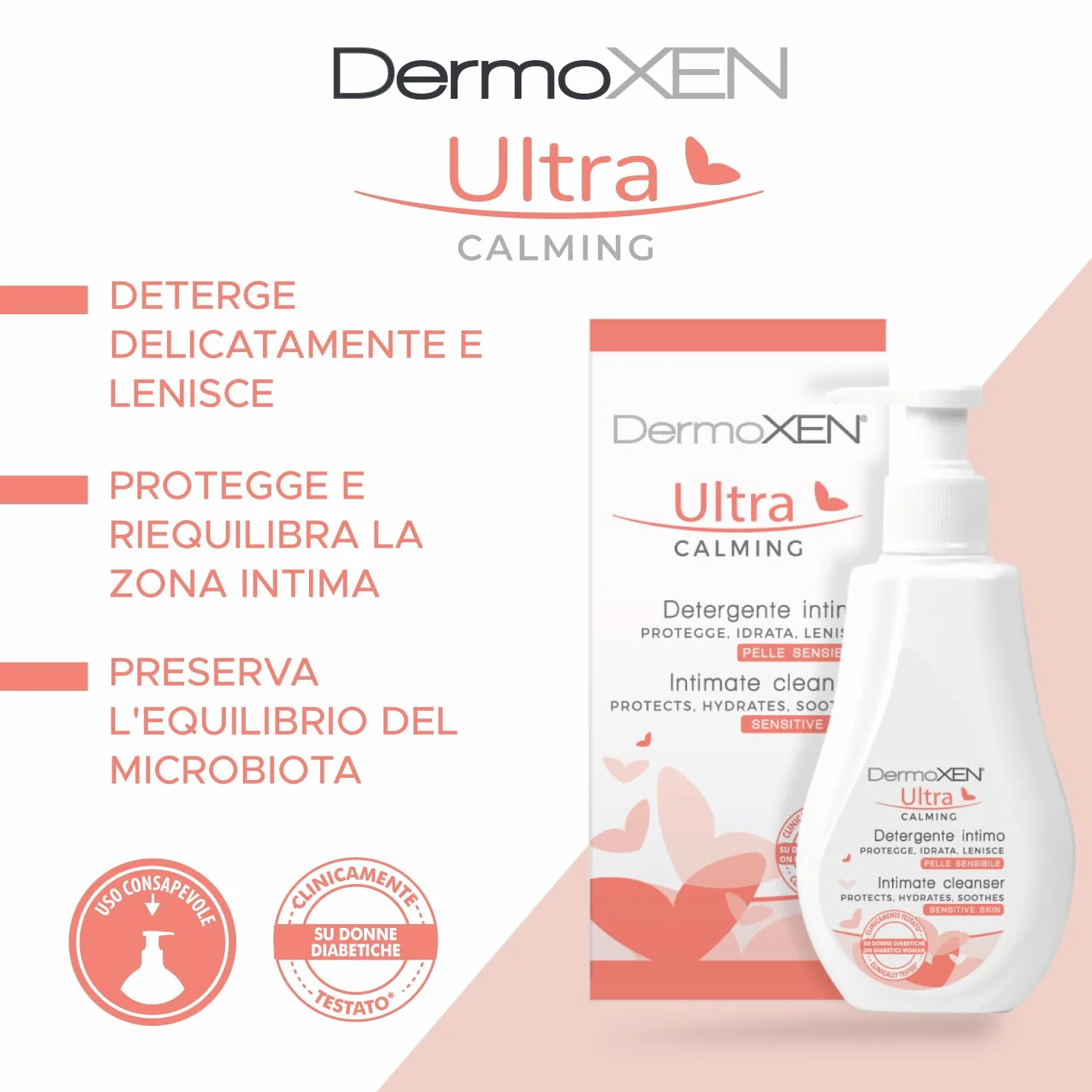 DERMOXEN Detergente Intimo Donna 125ml Sapone Intimo Idratante Acido Ialuronico e Lattico Senza Glucosio e Parabeni